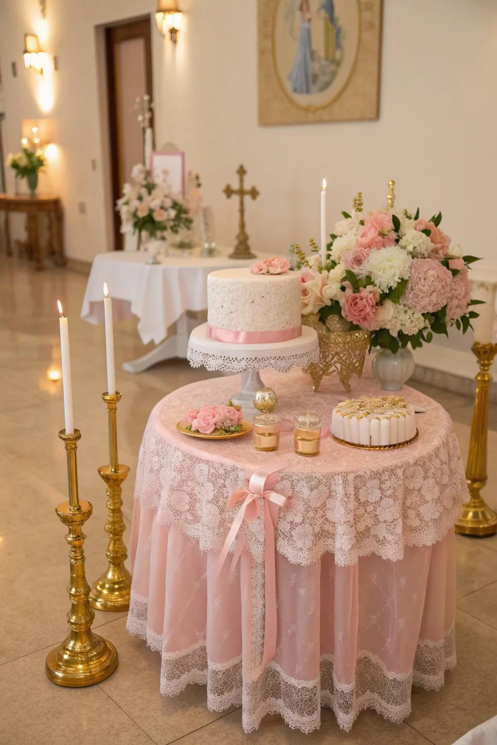 Create a serene and elegant atmosphere with soft pastel hues for your little one's special day.
