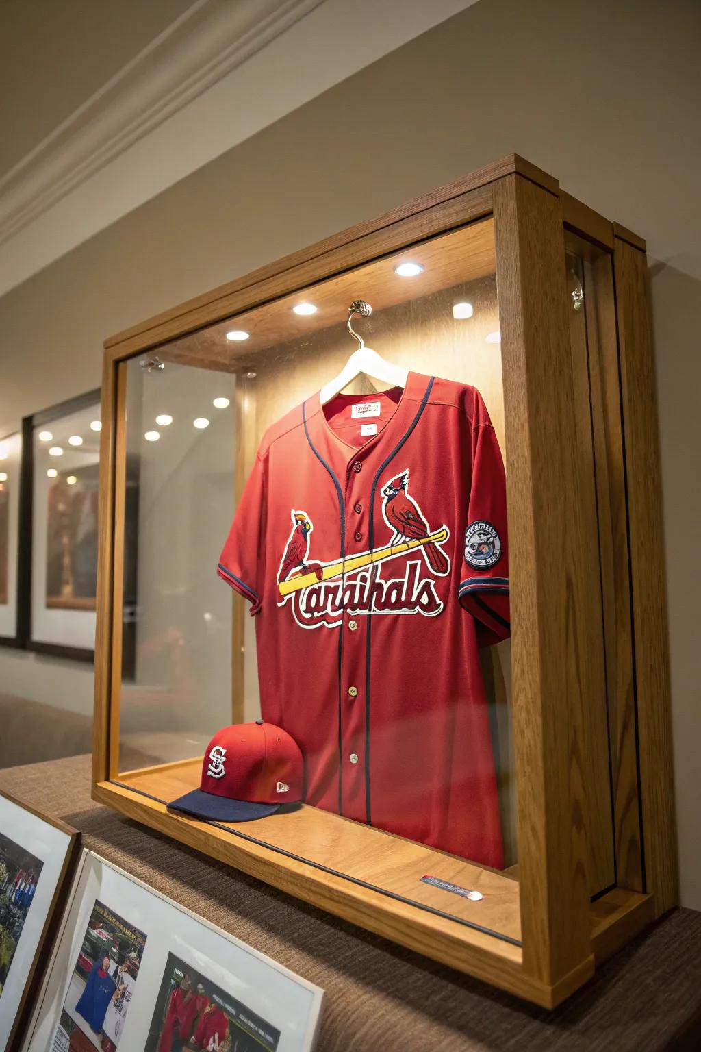 Celebrate your team's spirit by showcasing a jersey and accessories in a stylish shadow box.