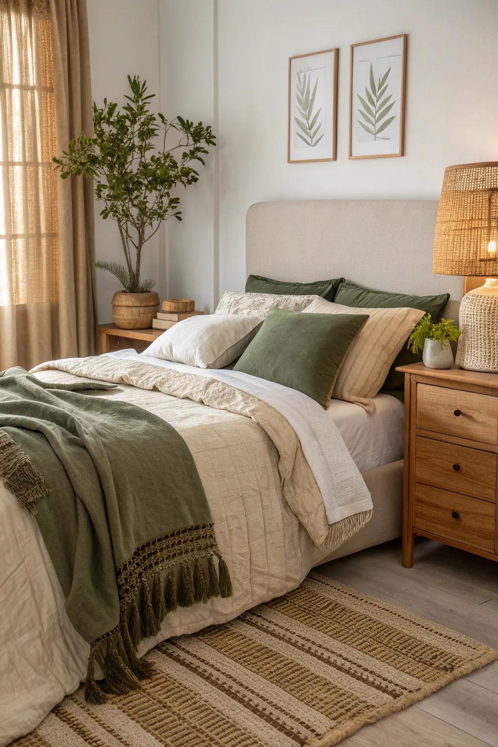 Find peace in a bedroom washed with earthy tones and calming neutrals. Perfect for unwinding after a long day.