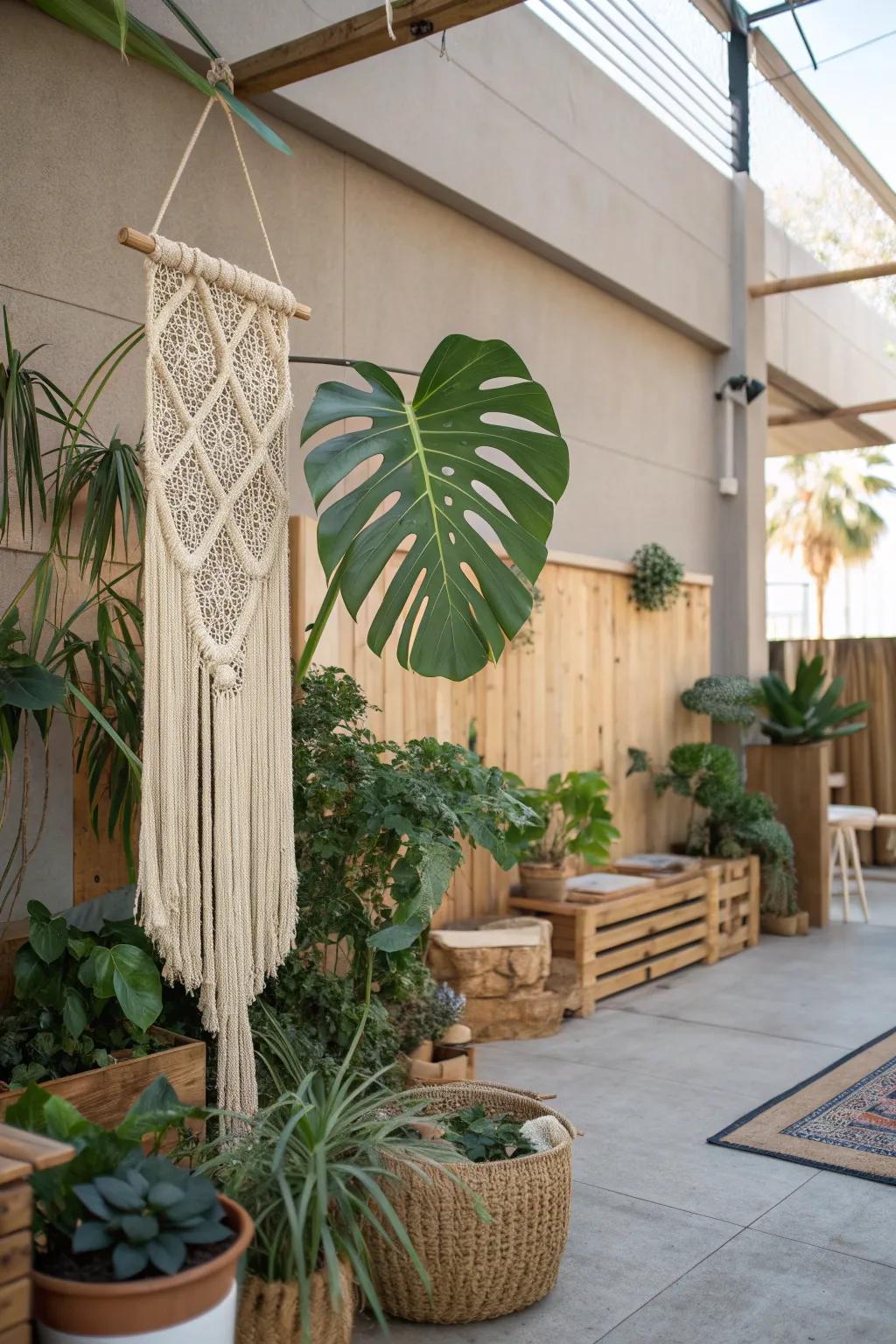 Infuse your classroom with nature's charm through hanging plants and natural textures. #NatureInspired #ClassroomDecor #BohoVibes
