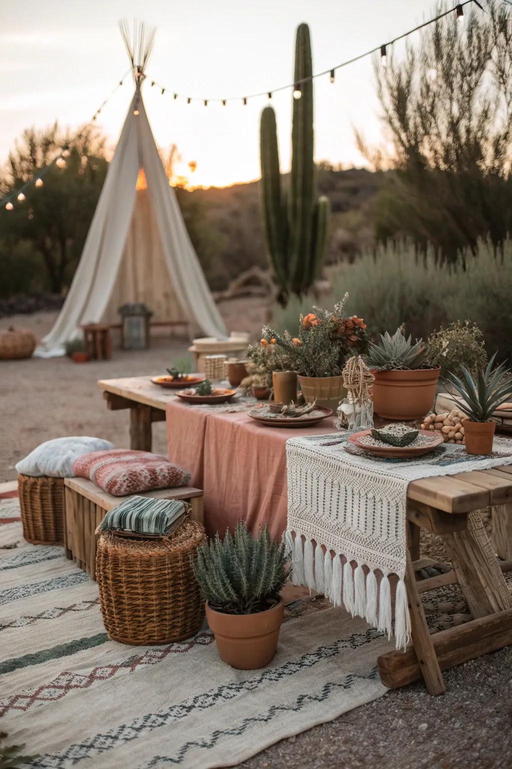Create a harmonious boho color palette with earthy tones like terracotta and sage green.