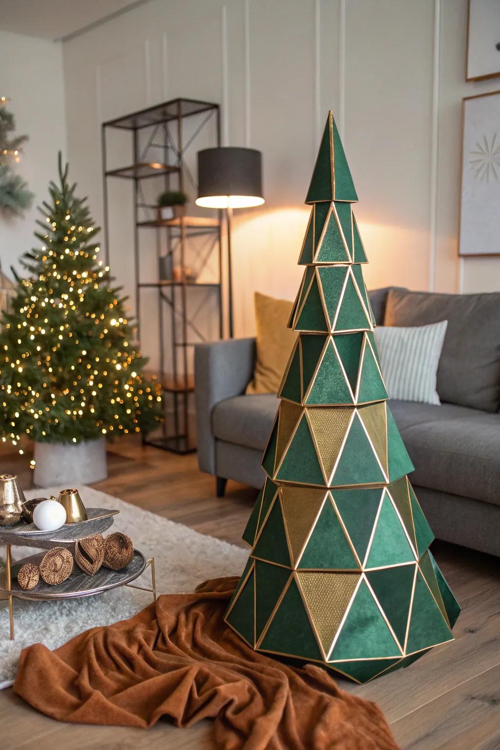 Step into modern elegance with a geometric Christmas tree that adds a contemporary flair to your festive decor.