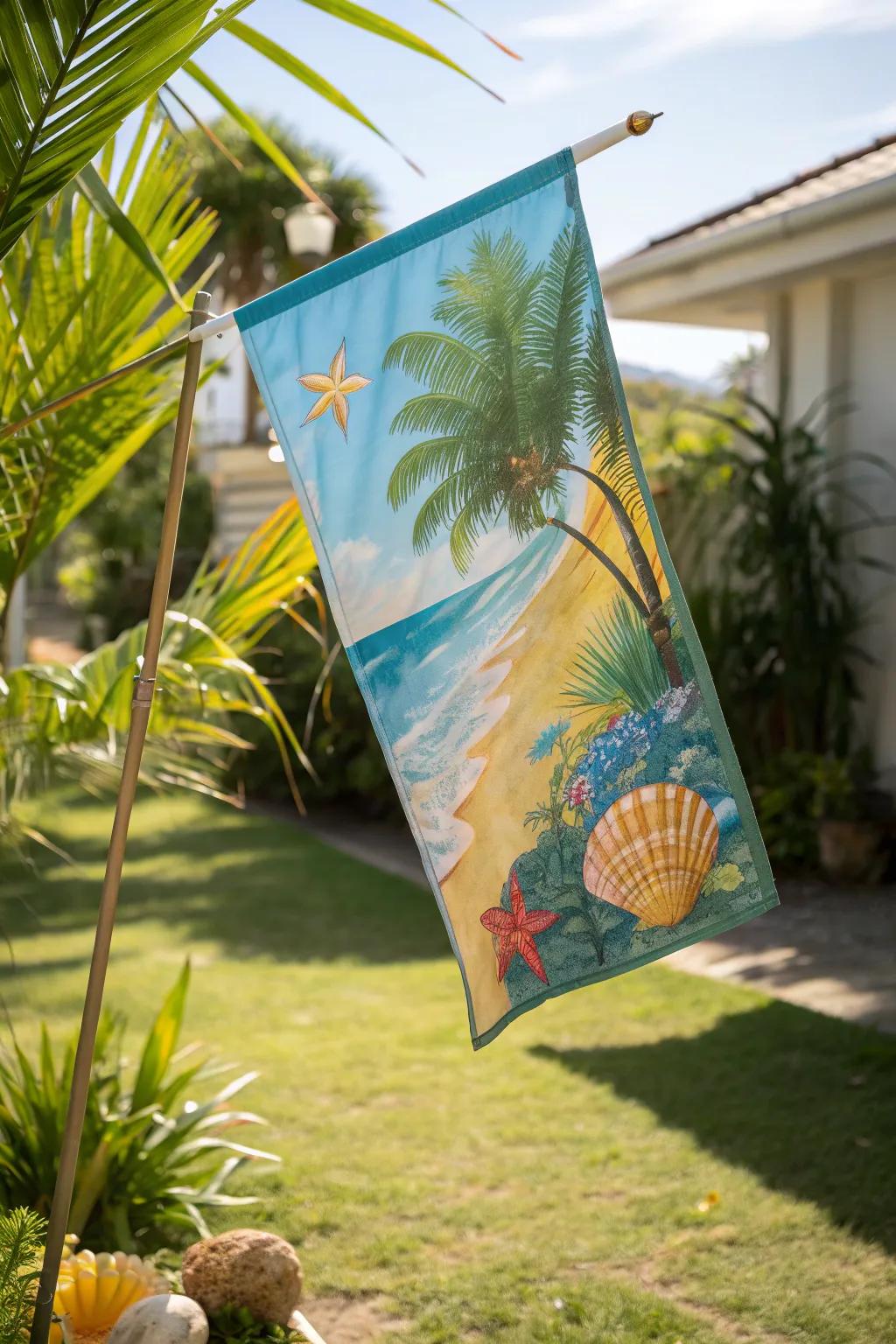 Bring the essence of summer to your garden with tropical-themed flags that add a touch of sunshine.