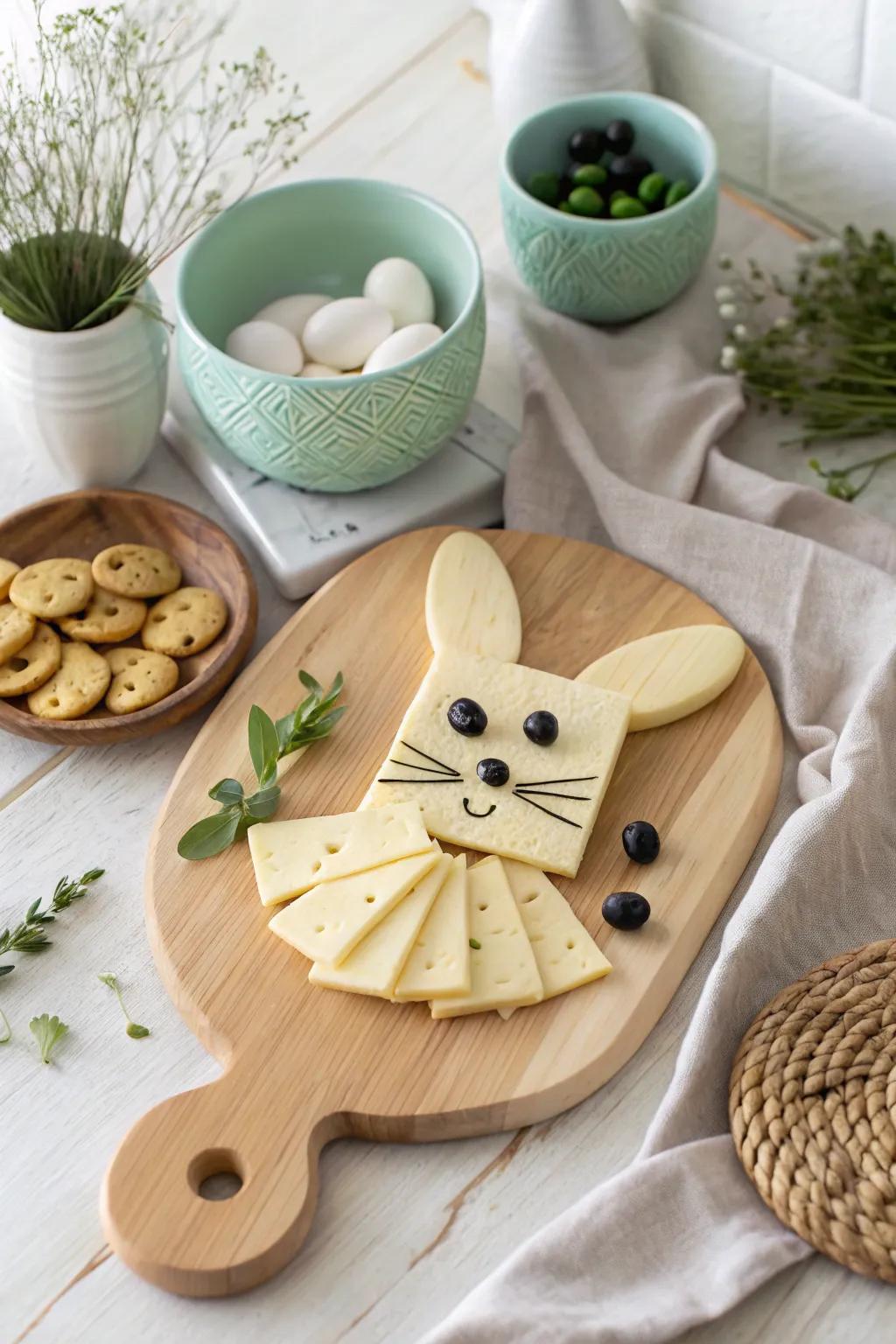 Hop into Easter with a whimsical bunny-shaped cheese board that’s as delicious as it is adorable. 🐰🧀 #EasterCheese #BunnyBoard