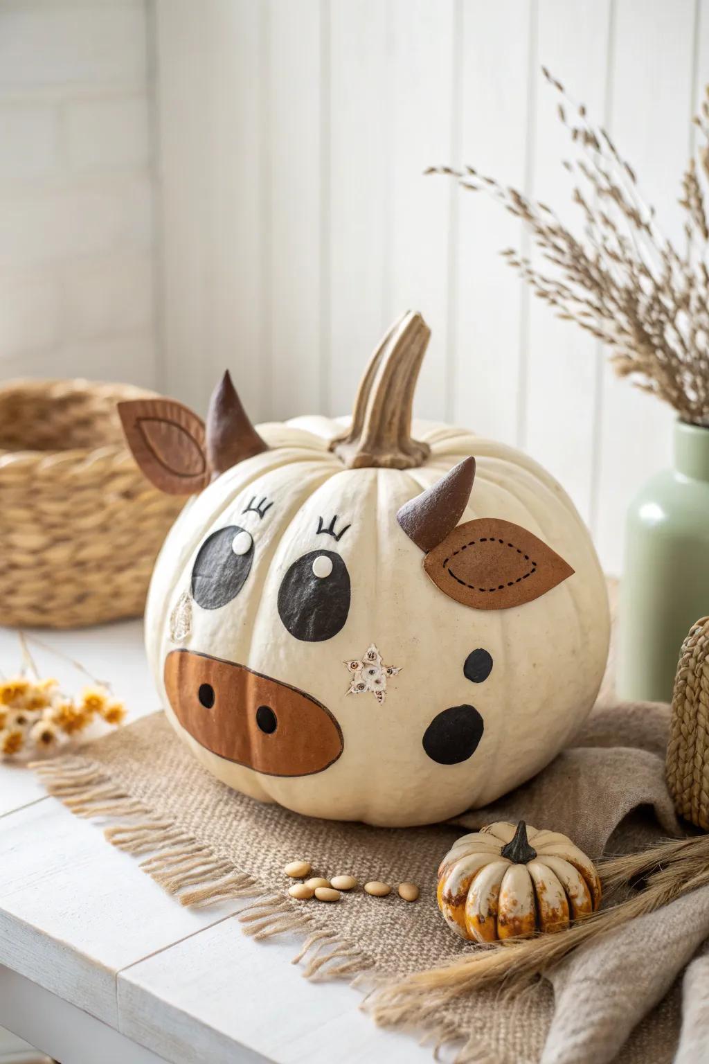 Bring a touch of the barn to your home with these adorable cow pumpkins!
