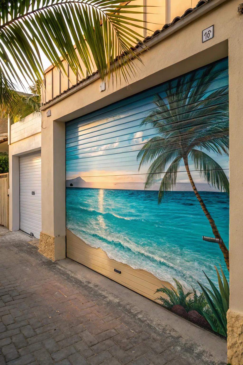 Breathe life into your home with a garage door mural that takes you straight to a tropical paradise.