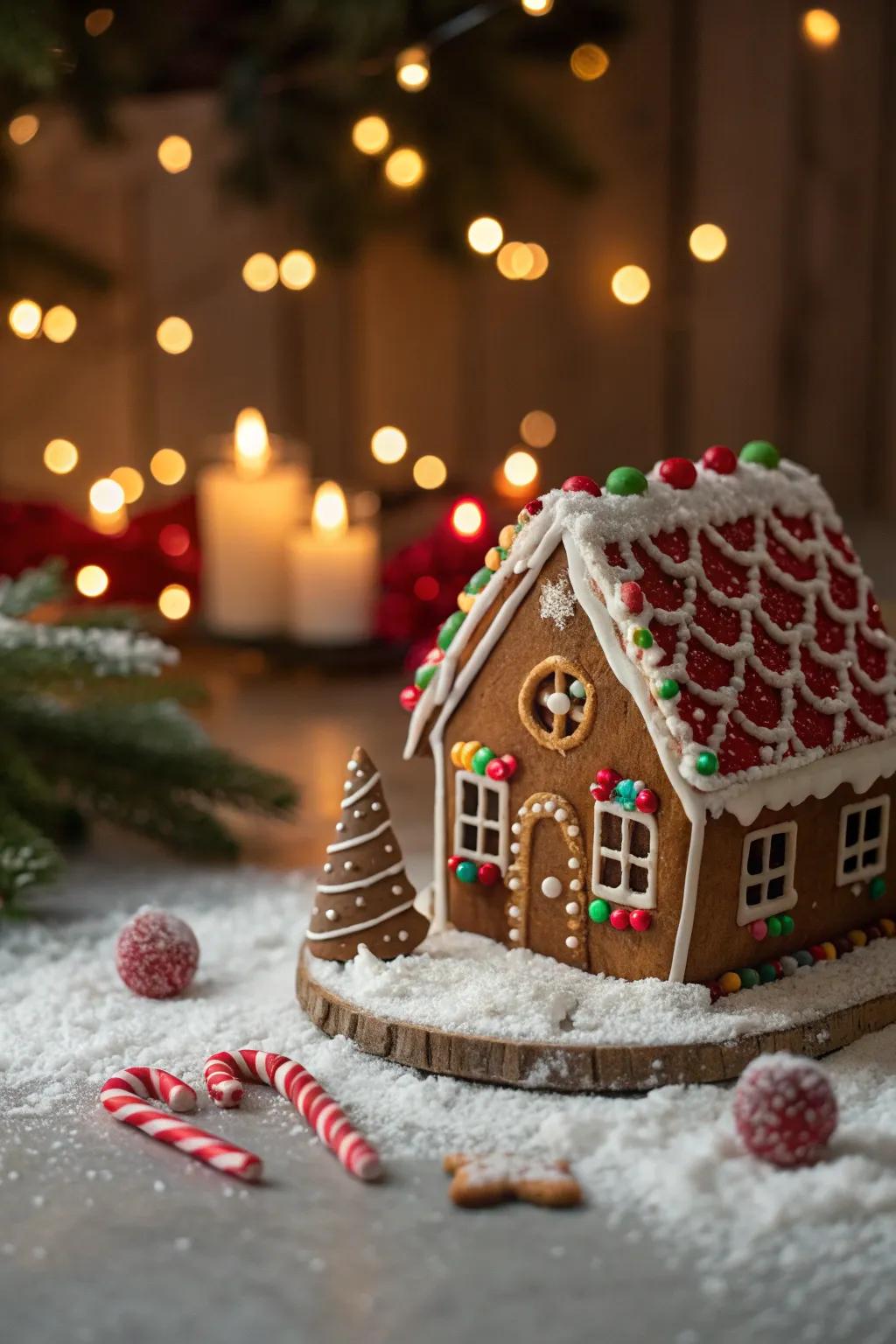 Bring nostalgia to your holidays with a traditional gingerbread house, complete with candy canes and gumdrops.