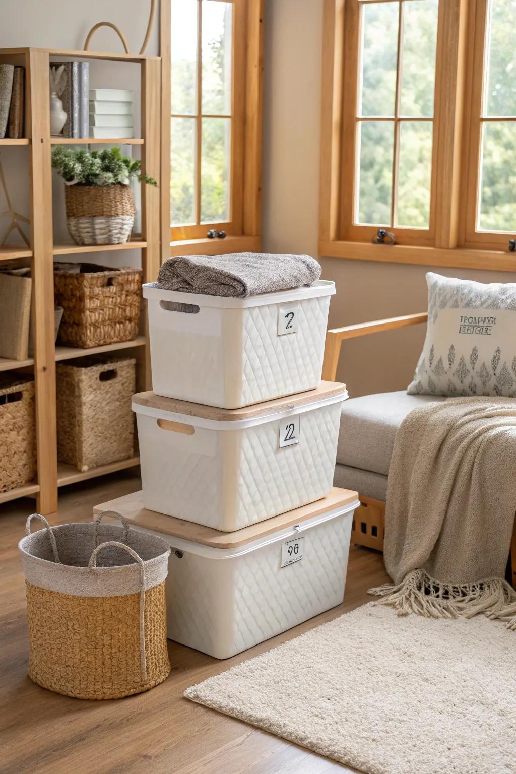 Elevate your storage game with stackable bins that bring order and style to any room.