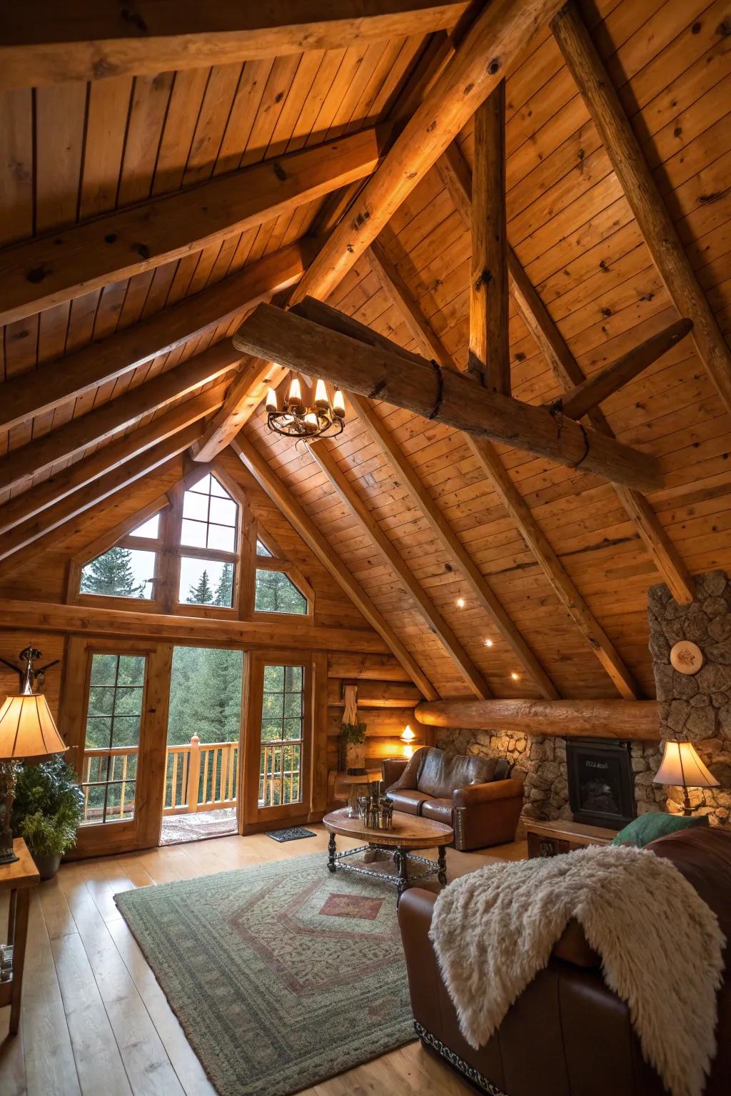 Exposed beams add rustic charm and architectural interest to your cabin.
