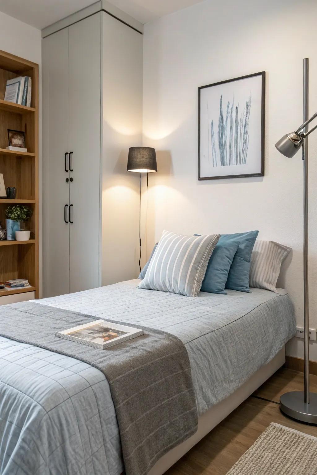 Embrace the serenity of neutral tones in your dorm room for a timeless and versatile look.