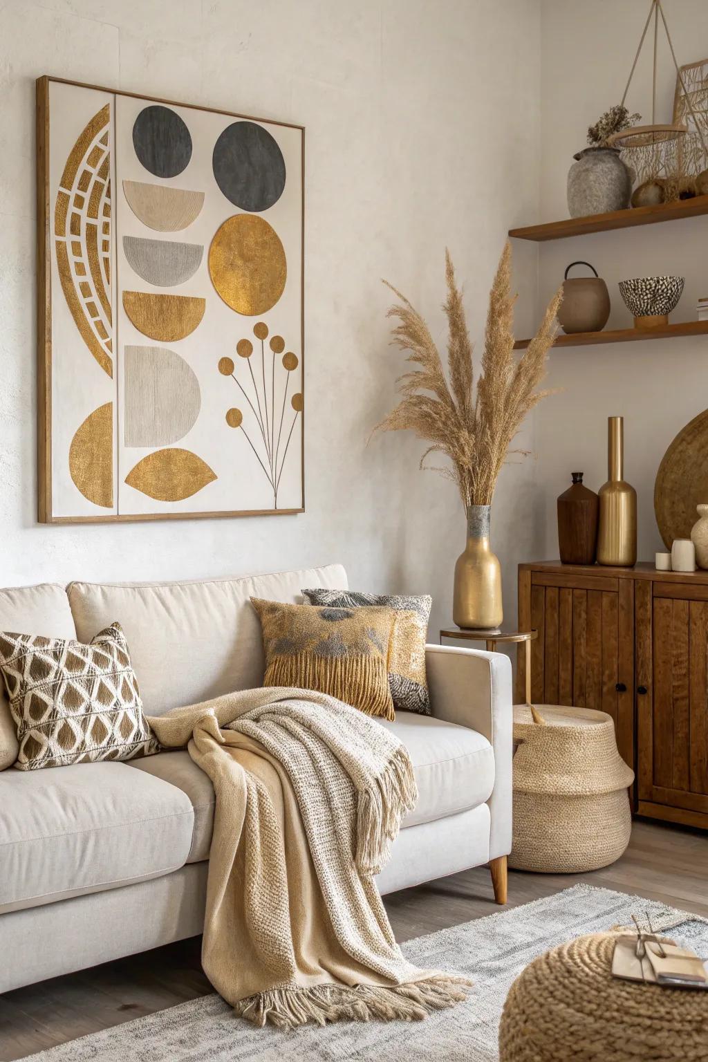 Transform your space with a stunning abstract art piece that becomes the heart of your living room.