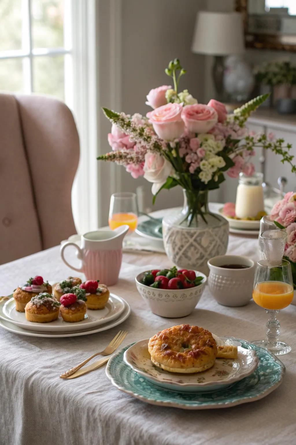 Whip up a delightful brunch at home with mom's favorite breakfast treats and a beautifully set table. #BrunchGoals #MothersDay