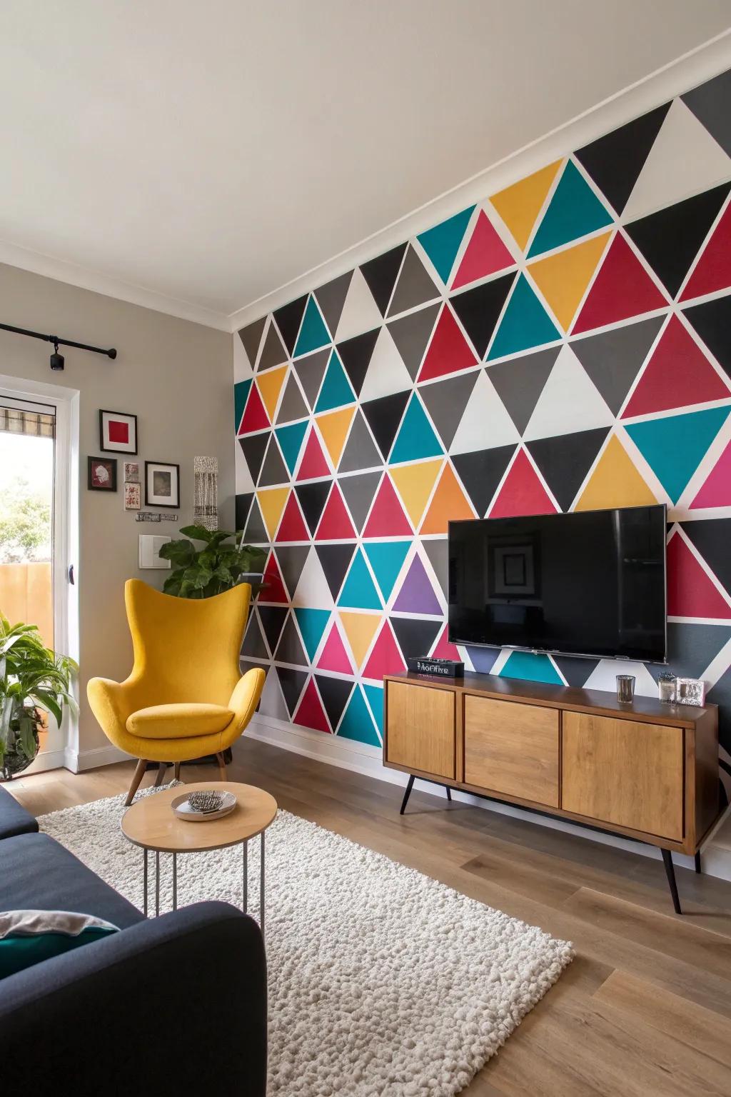 Geometric patterns bring a modern vibe to your living room, making it a statement space.