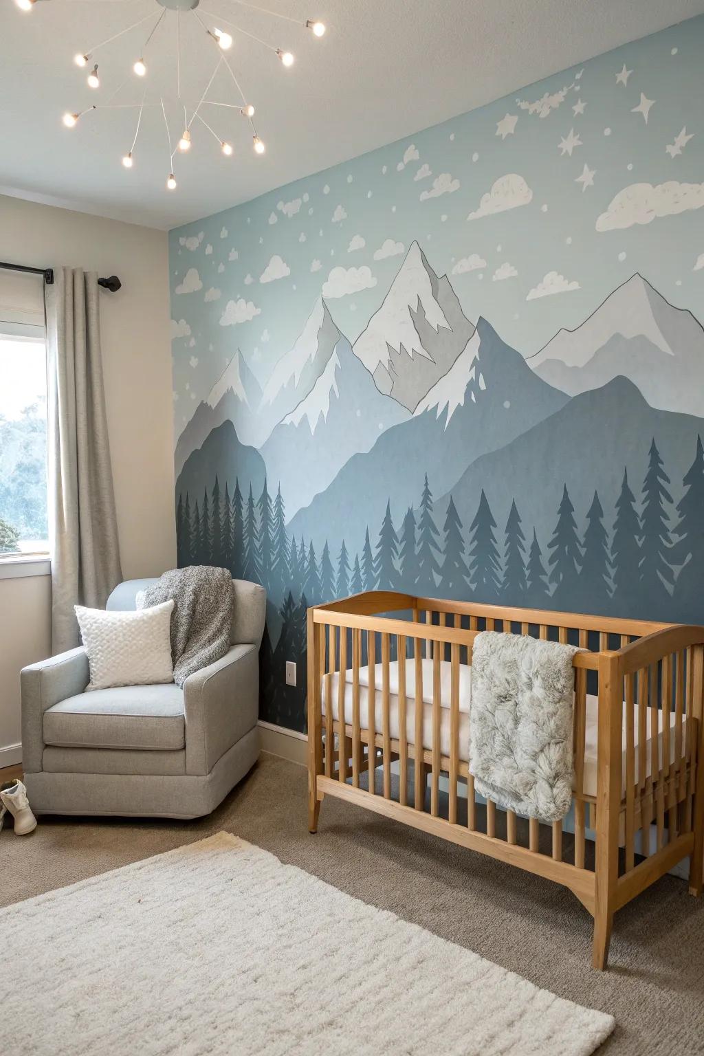 Let the calmness of mountain landscapes envelop your nursery, creating a serene retreat for your little one.