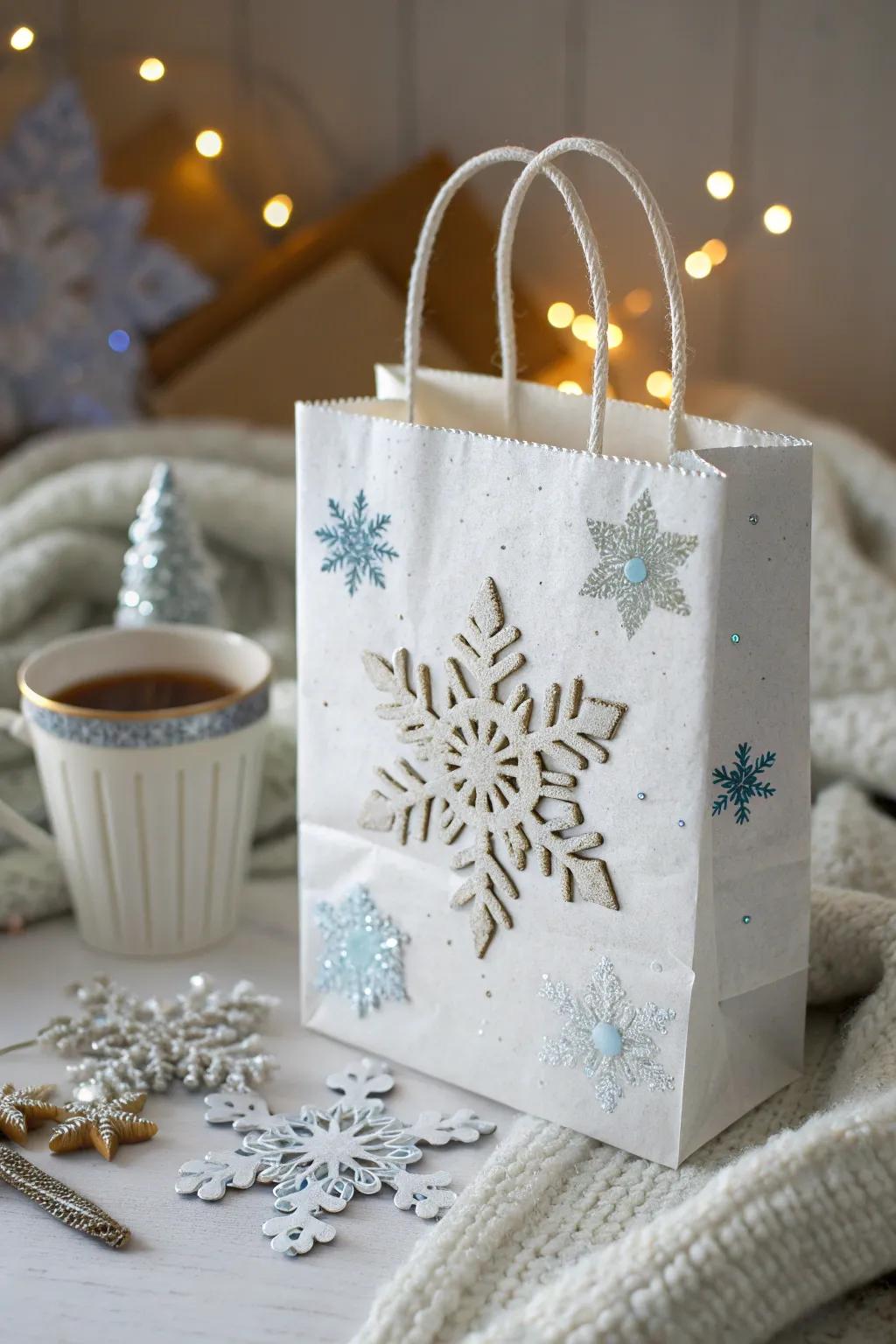 Bring the magic of winter to your gift presentations with these snowflake-themed bags. #WinterDecor #GiftIdeas ❄️