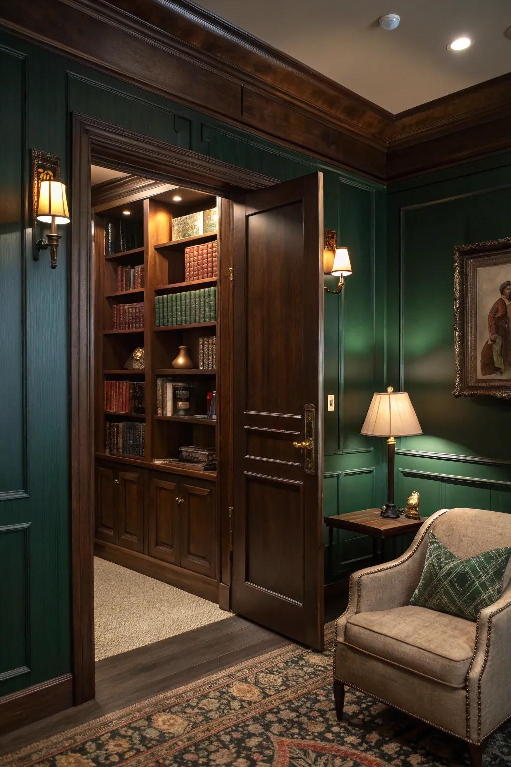 Step through the pages into a world of mystery with a bookshelf doorway.