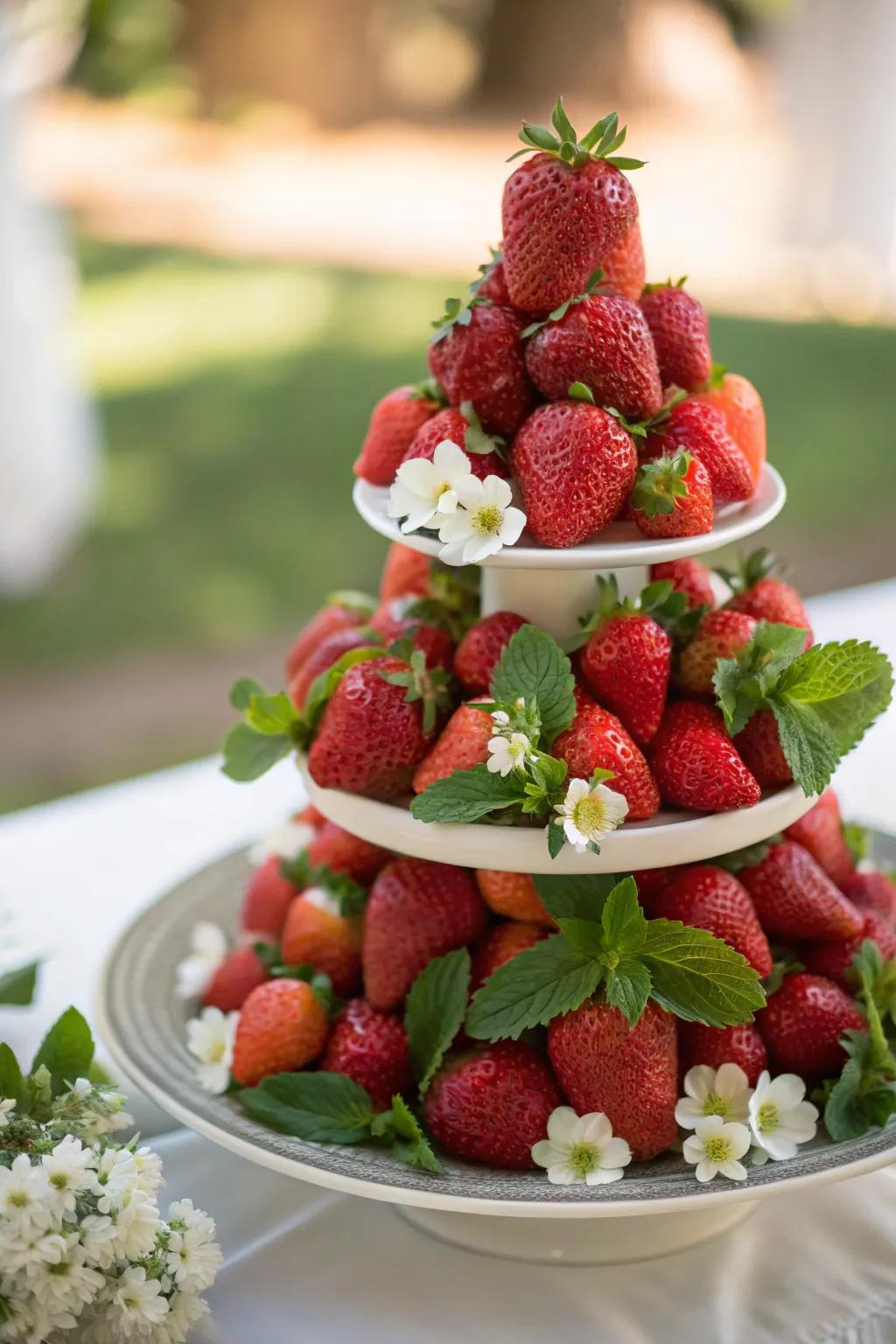Elevate your table with a strawberry tower that captures both the eye and the palate.