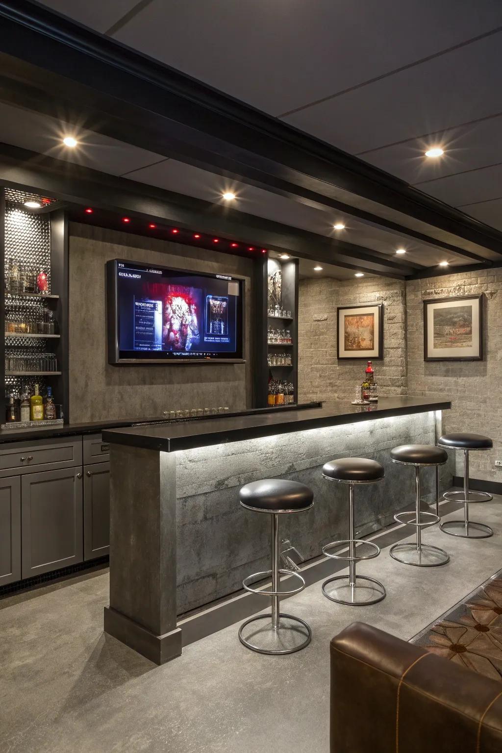 Embrace the future with an interactive tech wall that modernizes your bar experience. #TechSavvy #ModernLiving
