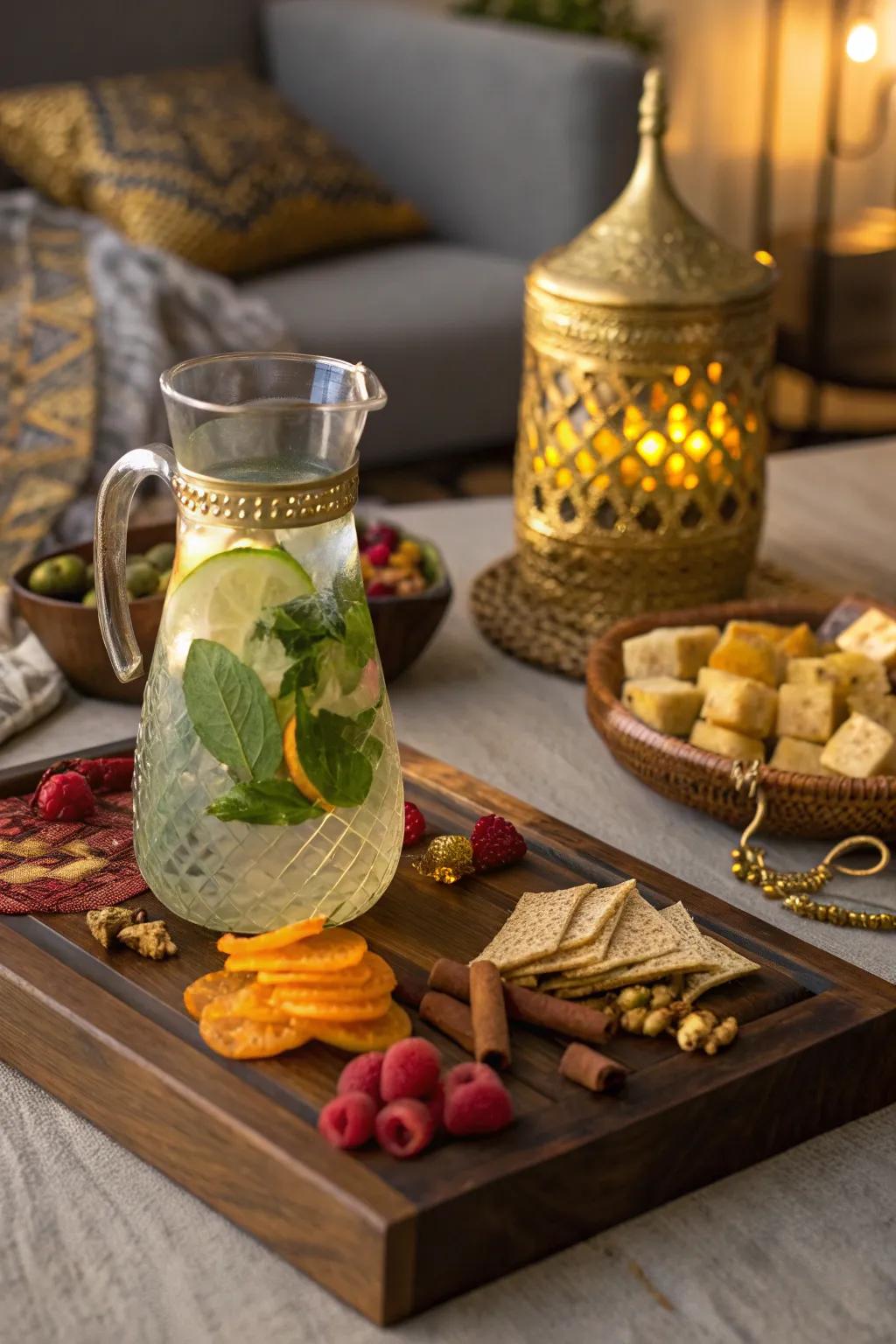 Refresh your palate with mint-infused water, the perfect complement to your vibrant board. 🌿 #MintWater #Refreshment