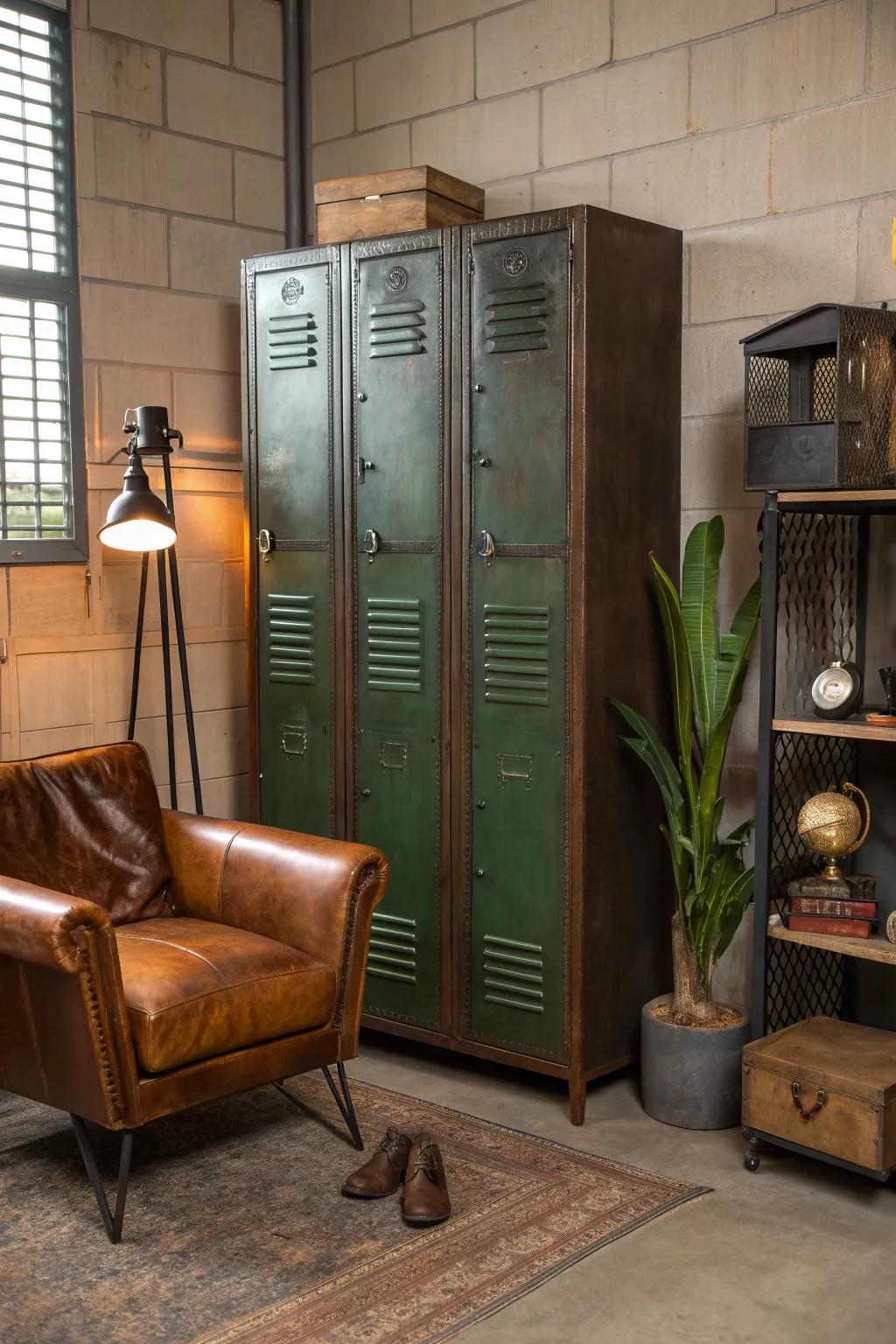 Inject personality into your space with repurposed lockers that offer chic and practical storage.