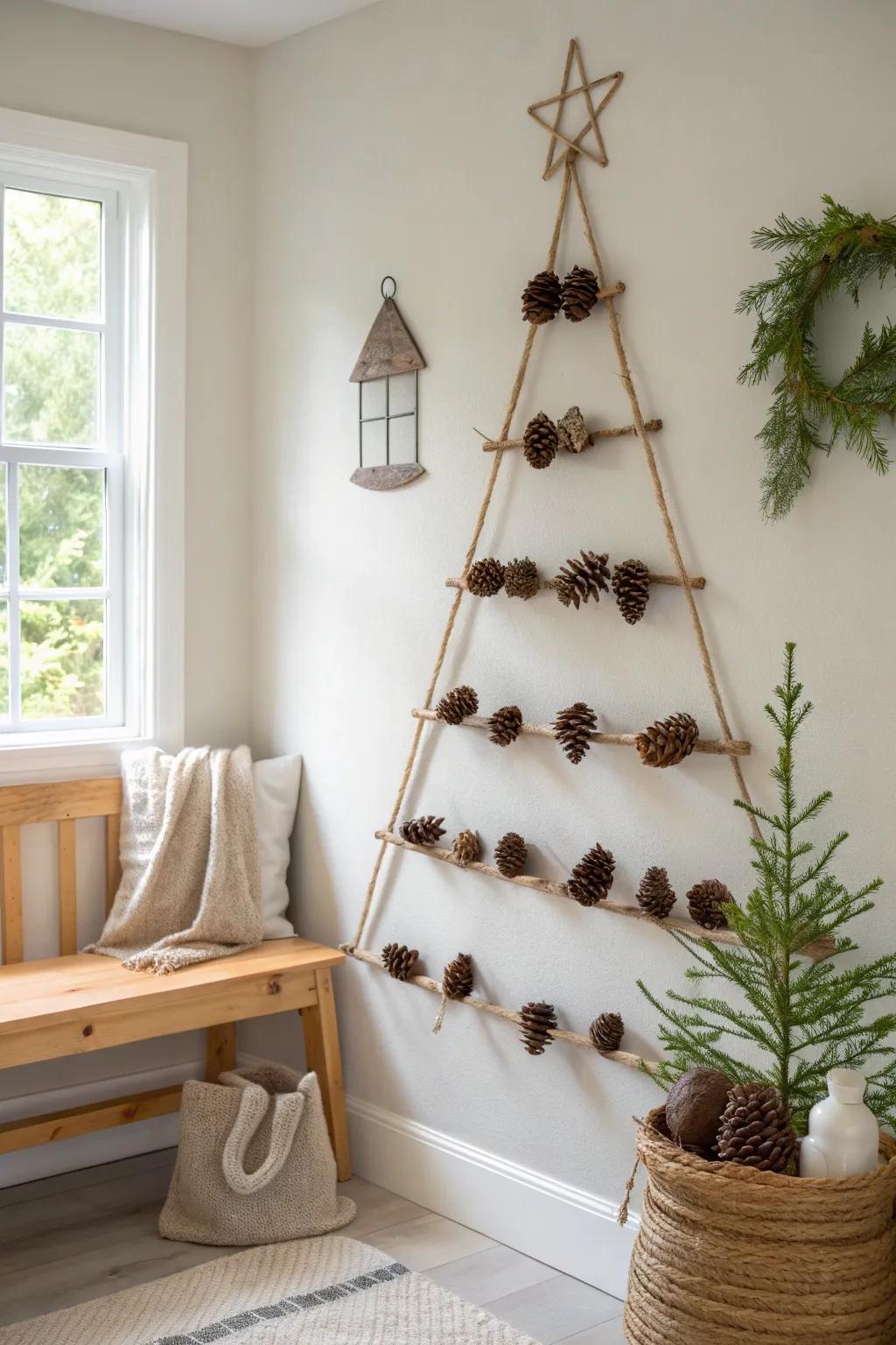 Embrace woodland charm with a twine and pinecone wall tree that adds rustic warmth to your space.
