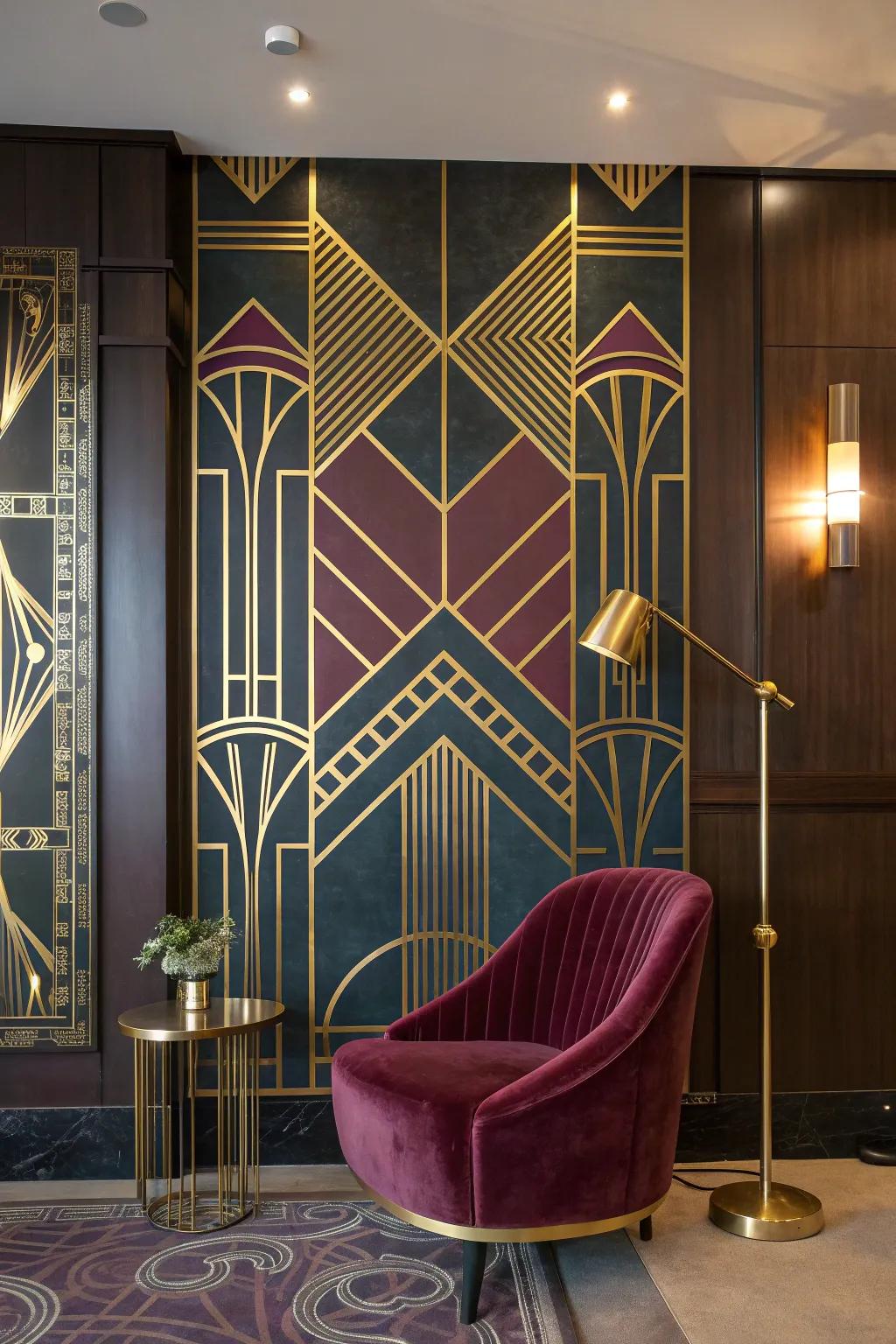 Combine vintage elegance with modern style using art deco wall wraps.