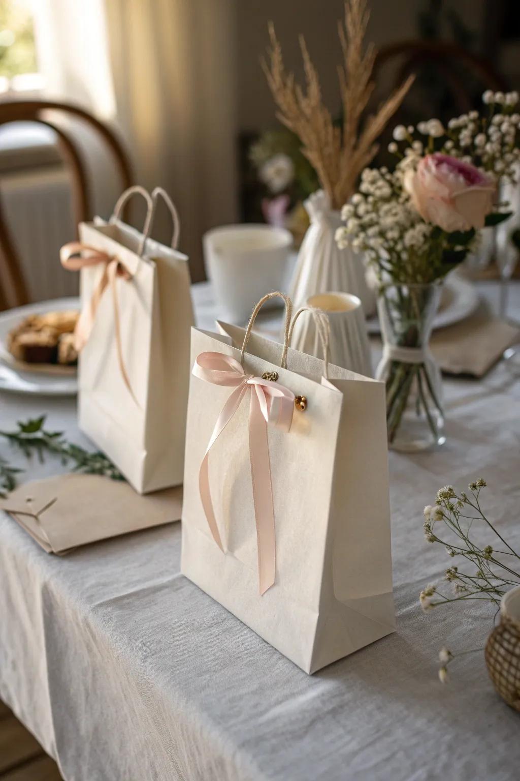 Achieve understated elegance with these ribbon-tied bags, perfect for any refined gathering.