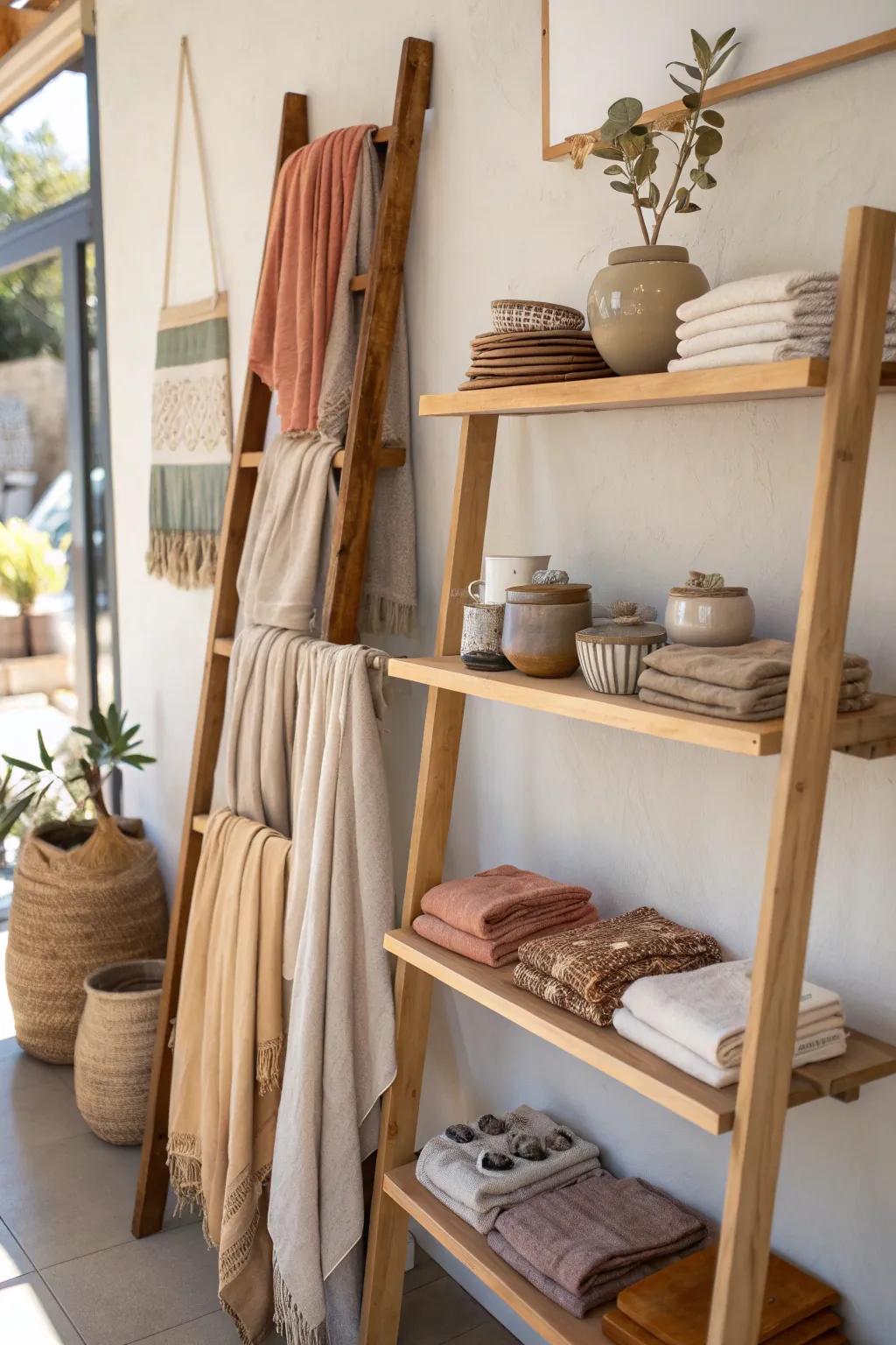 Elegant tiered shelves beautifully display your bandana collection, adding a boutique touch.