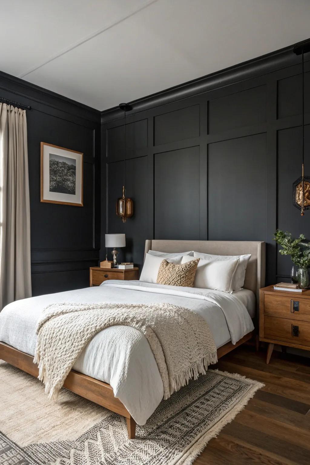 Add depth to your space with a stunning dark accent wall. 🖤 #HomeDecor #InteriorDesign
