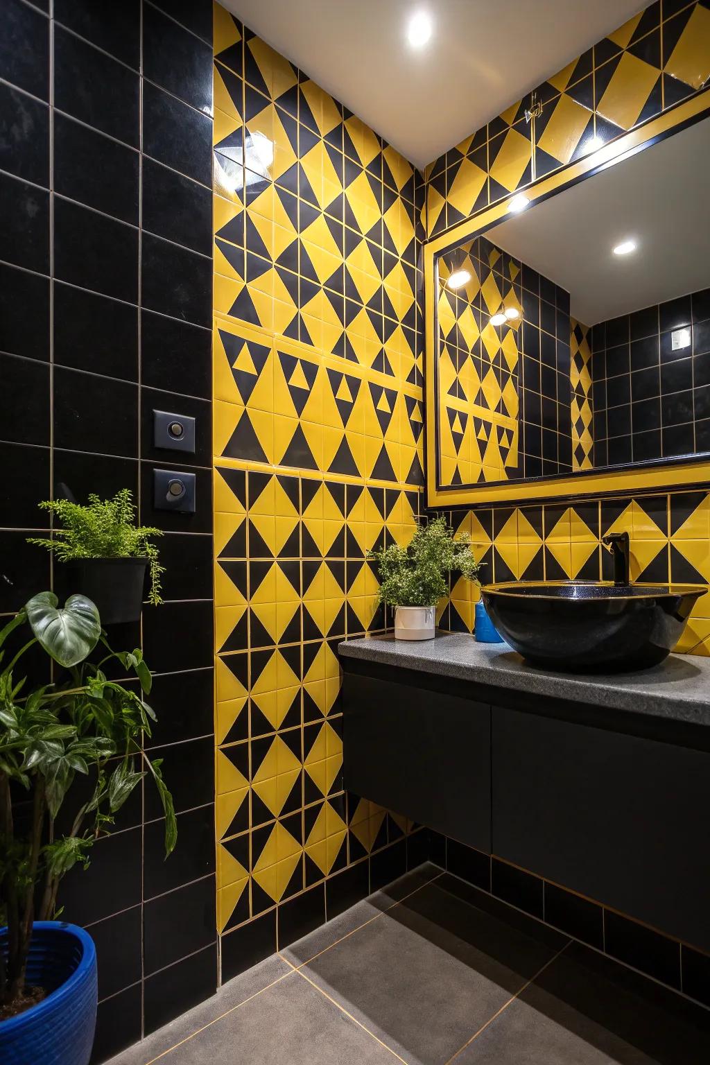 Geometric tiles create a dynamic floor design, bringing artful elegance to your space.