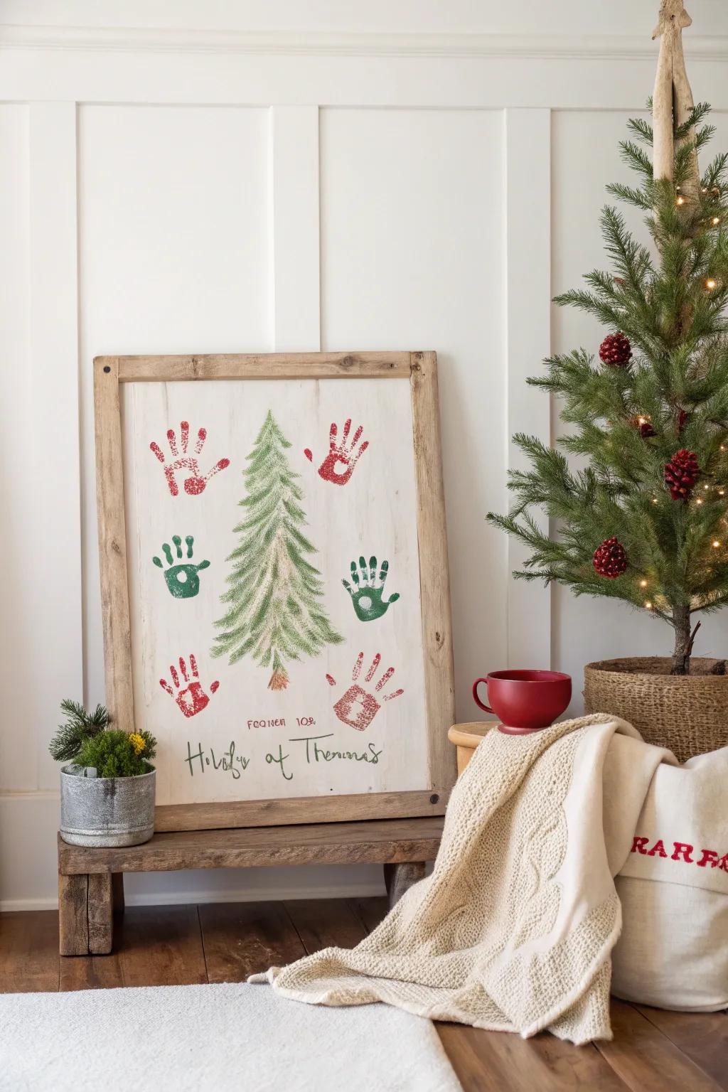 Capture family moments with handprint tree art, a heartwarming addition to your holiday decorations.