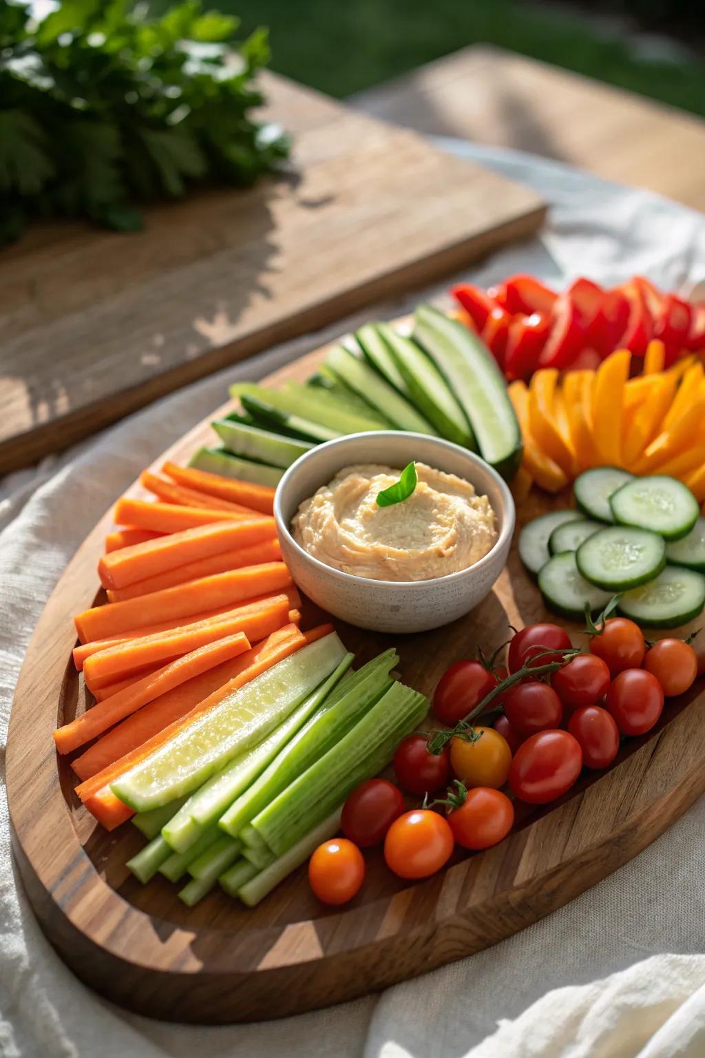 Bring the garden to your table with this vibrant veggie platter that’s perfect for springtime snacking.