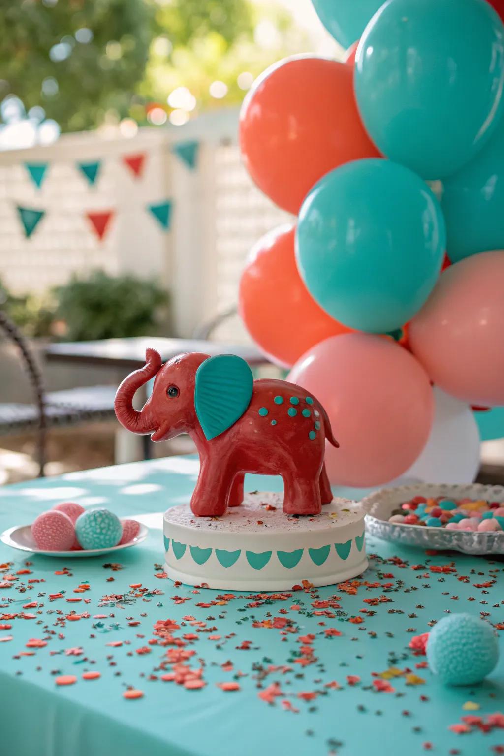 Add a playful touch with elephant centerpieces that delight guests at every table. #BabyShowerDecor #ElephantTheme