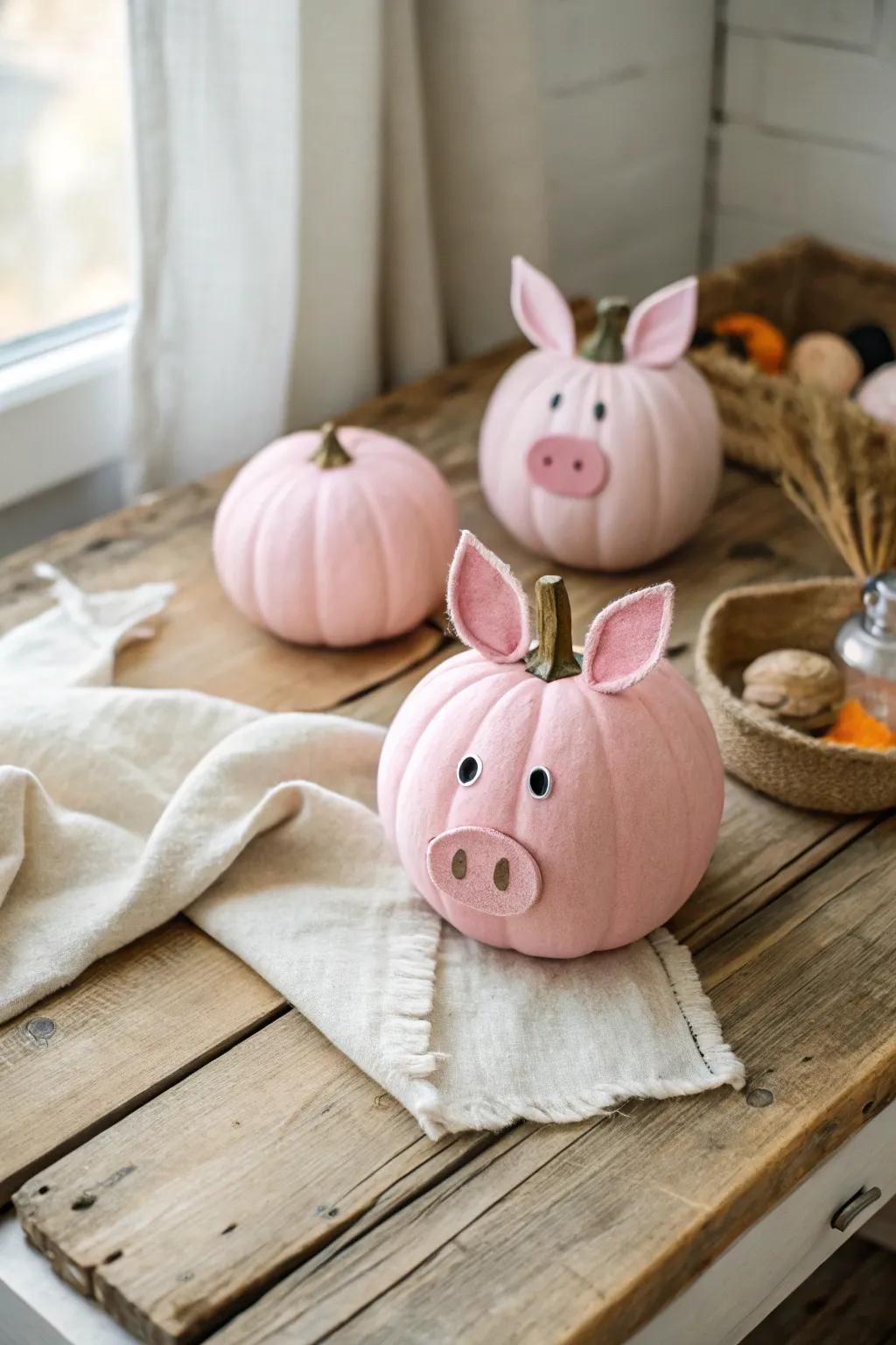 Pretty pig pumpkins bring a playful vibe to your fall decorations. 🐷 #FallFun #PigPumpkin