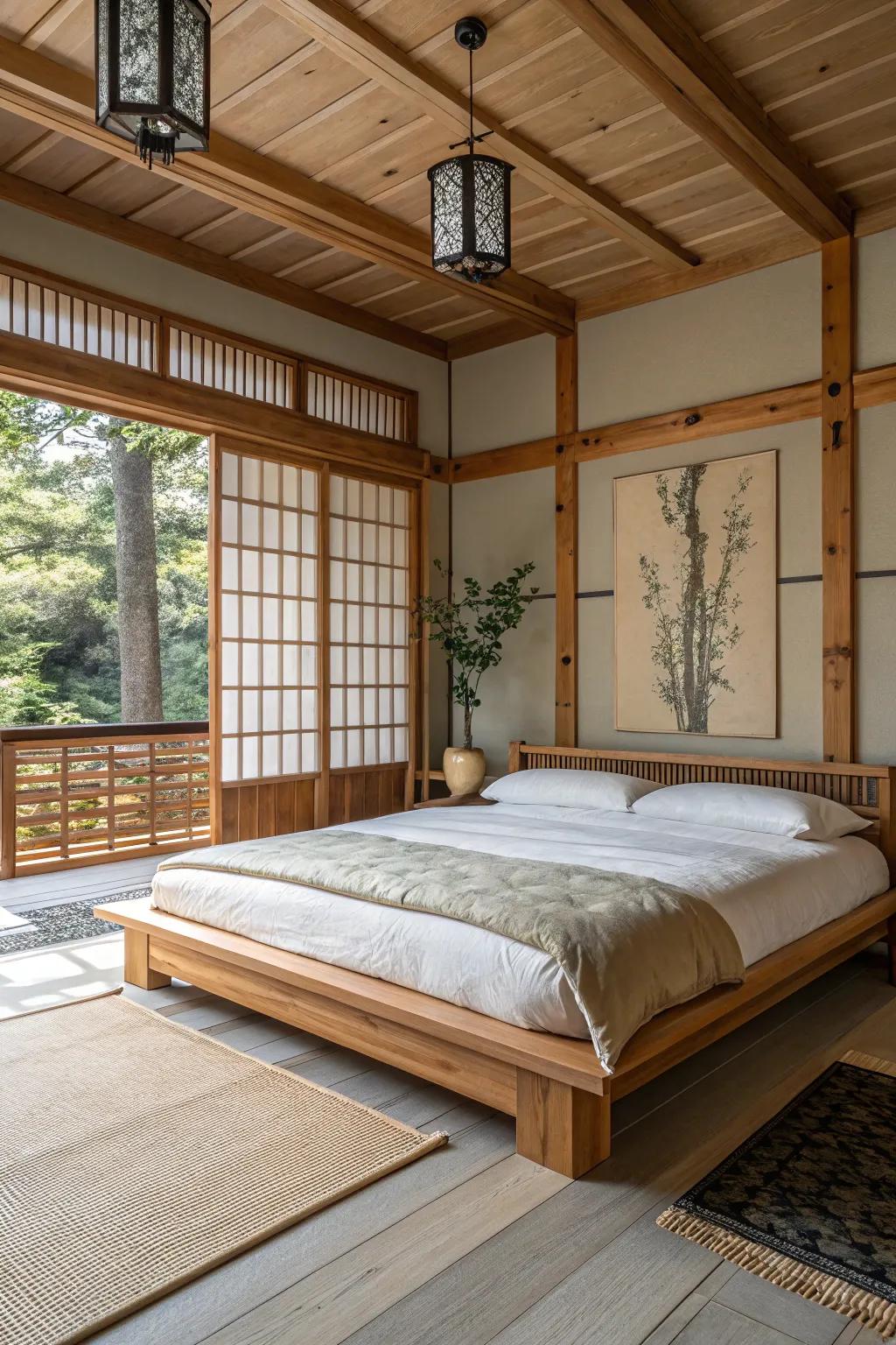 Bring the outdoors in by using wood and bamboo for a harmonious atmosphere.