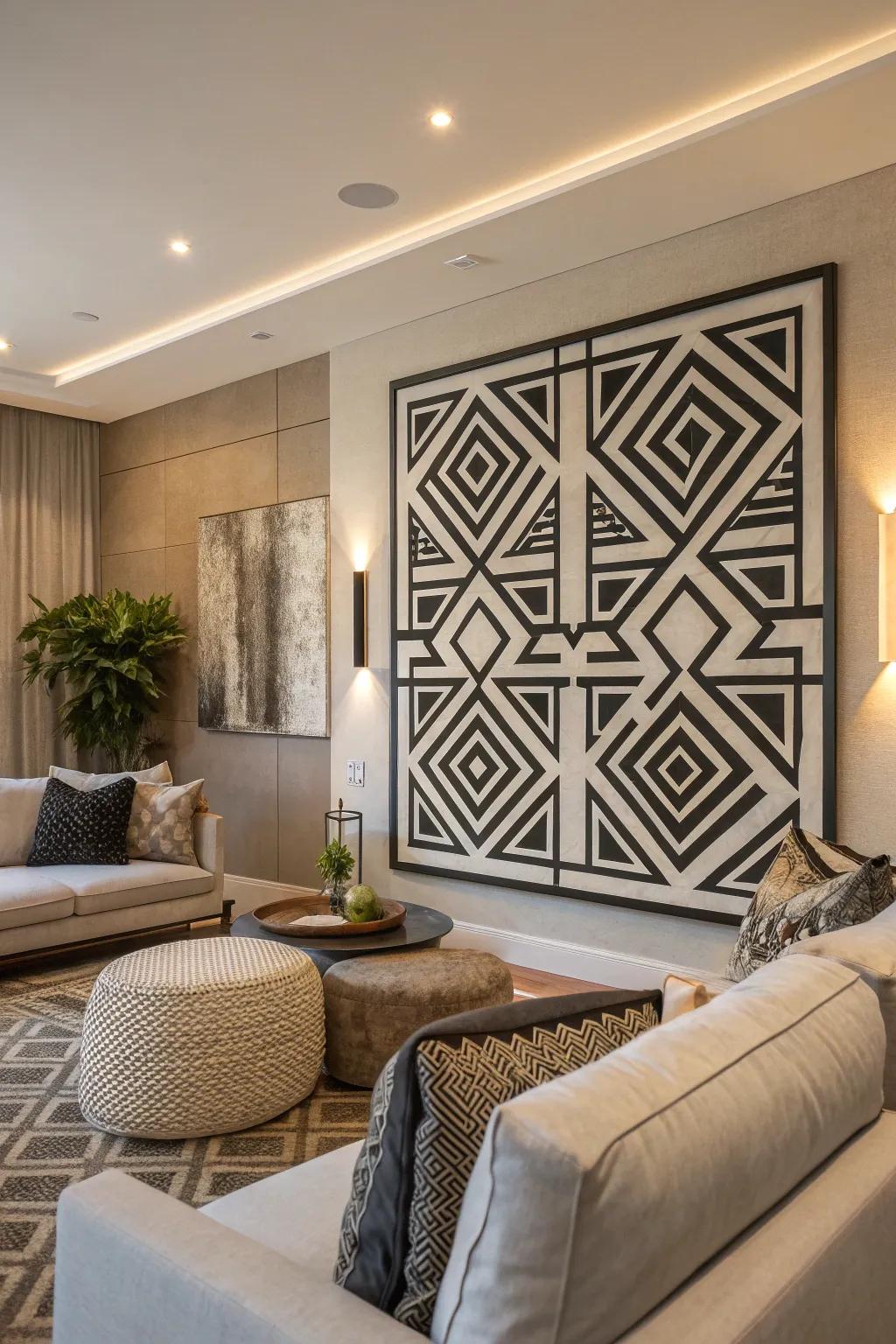 Add a modern twist with geometric patterns that bring structure and style to your living room.