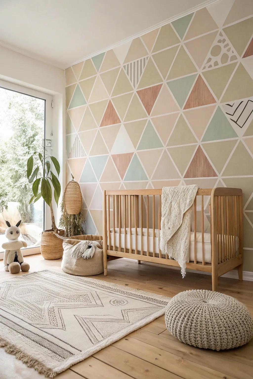 Add a modern twist to your nursery with geometric patterns that blend playfulness and sophistication.