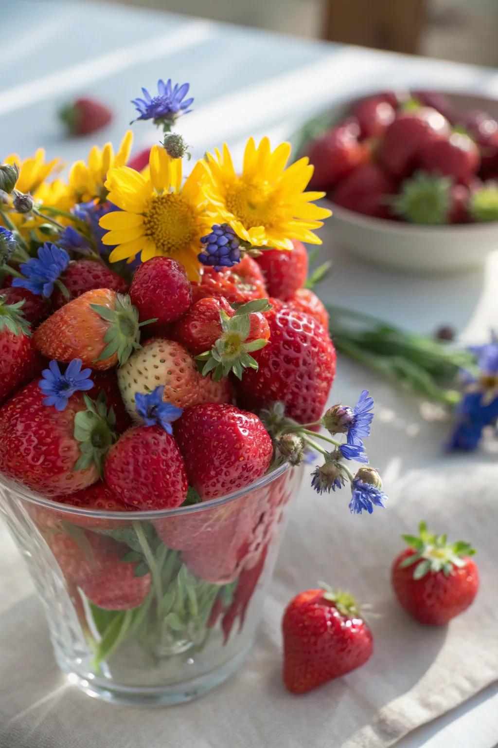 Floral and strawberry arrangements are a beautiful blend of nature’s best.