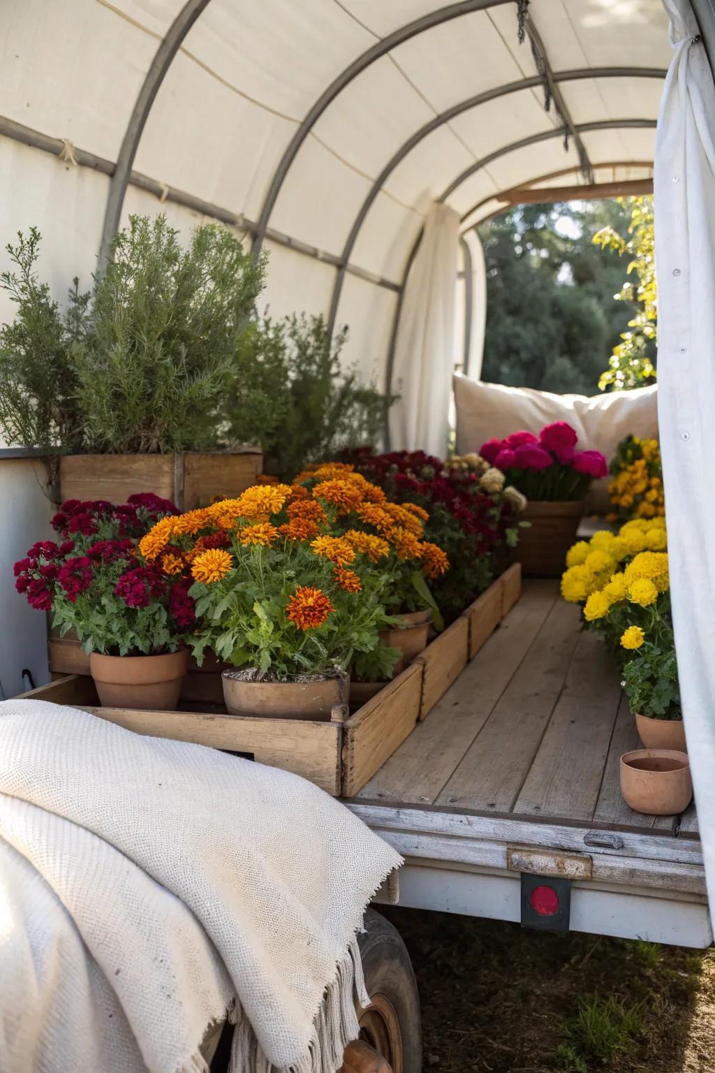 Brighten your garden with a wagon bursting with floral beauty. 🌻 #FlowerPower #GardenDecor