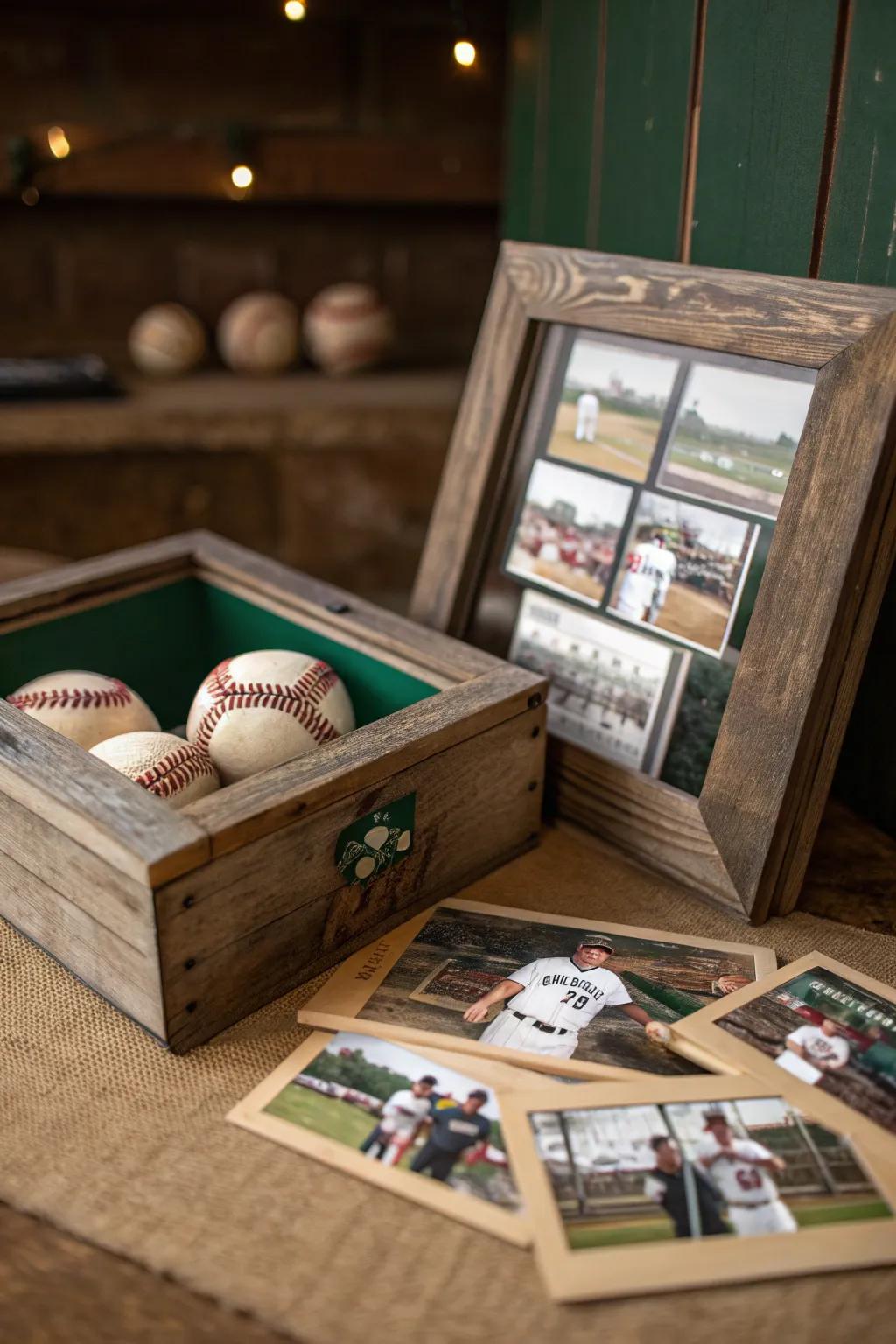 Turn your shadow box into a storytelling piece with photos that capture the heart of the game. #BaseballMemories #HomeDecor