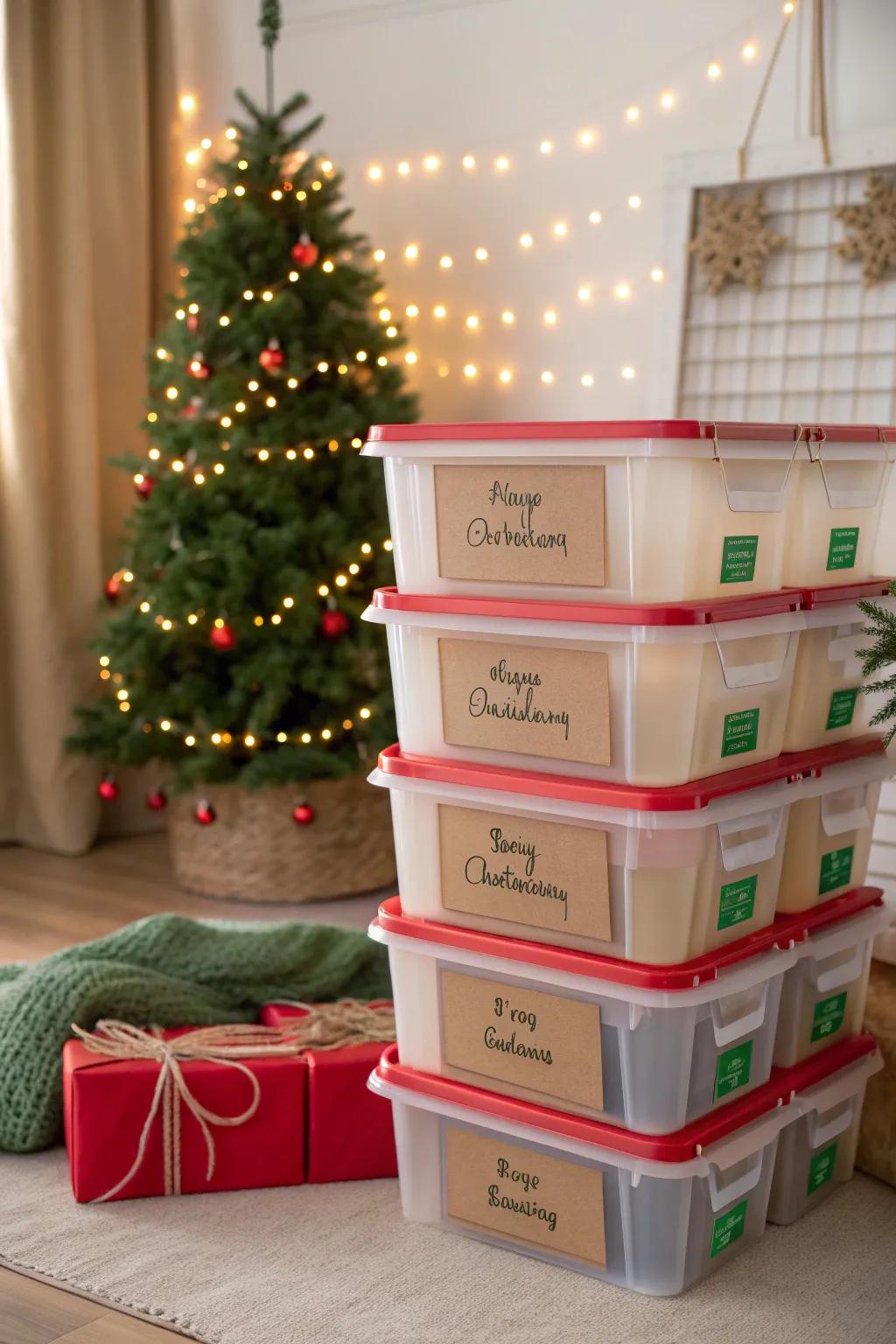 Labeling your storage bins brings peace and order to holiday chaos.