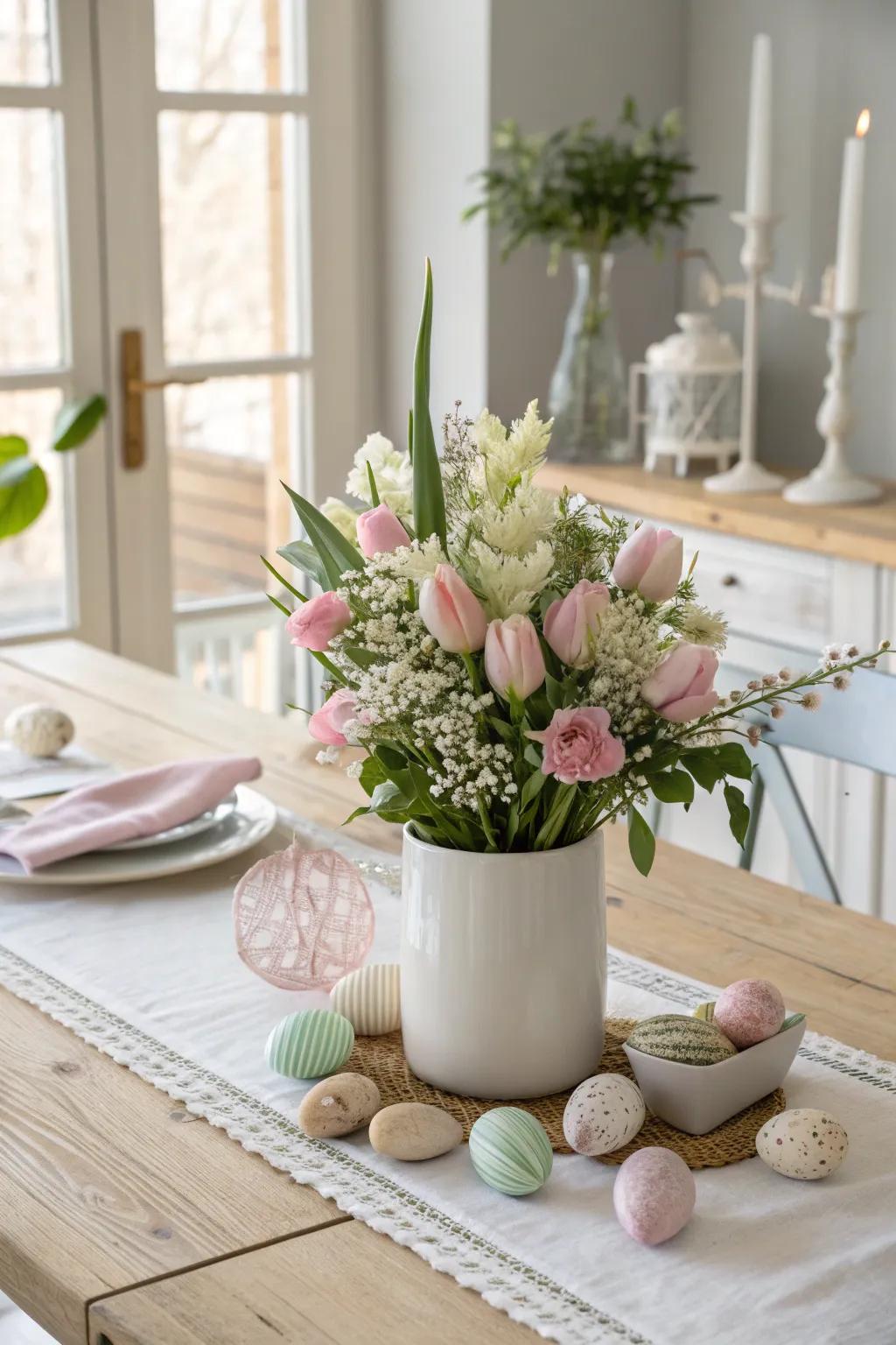 Enhance your table with a stunning floral centerpiece that celebrates the beauty of spring. 🌸 #TableDecor #EasterVibes