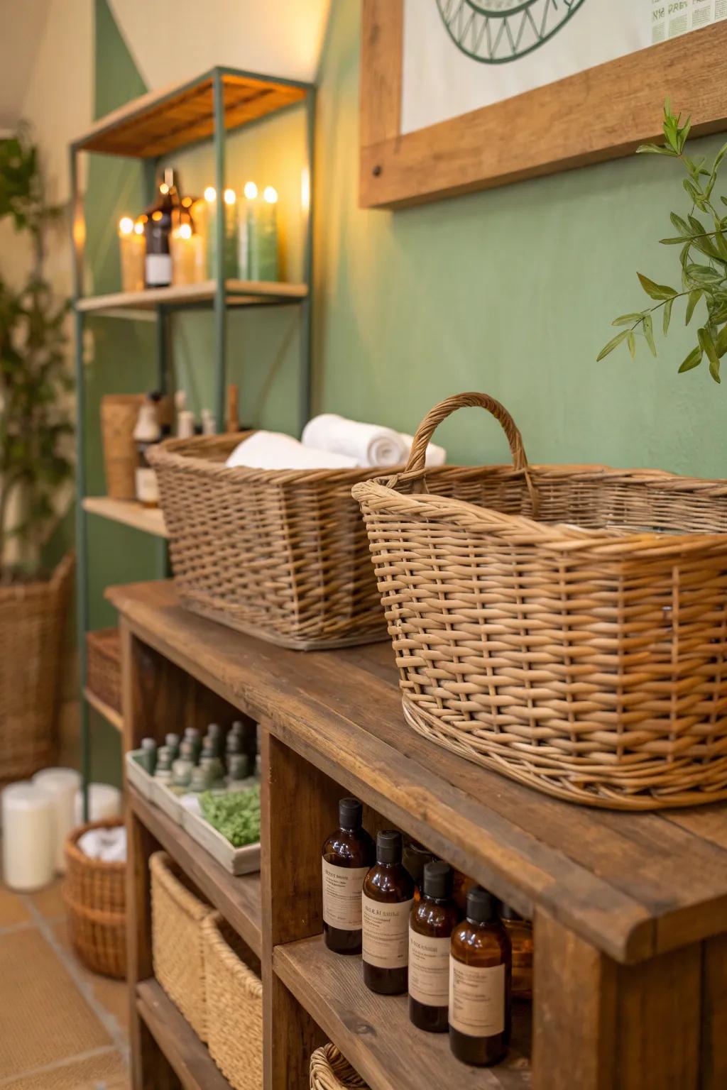 Bring warmth to your space with these charming wicker baskets. 🌿 #CozyHome #EssentialOils