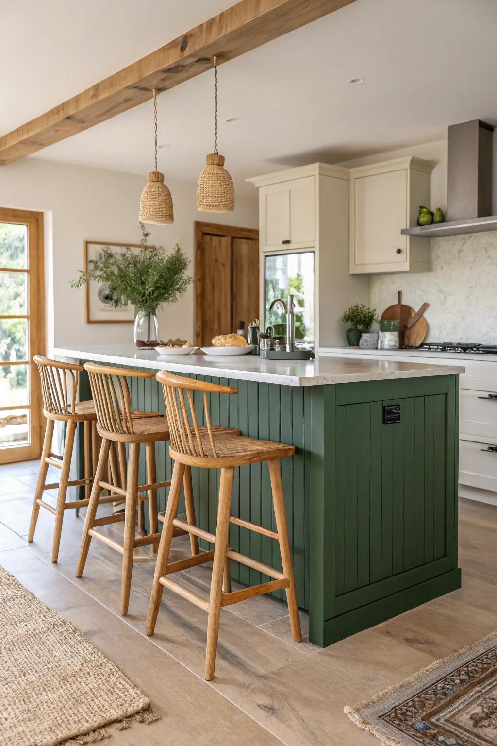 Make a statement with a green kitchen island, the perfect blend of style and function. 🌿✨ #InteriorInspiration