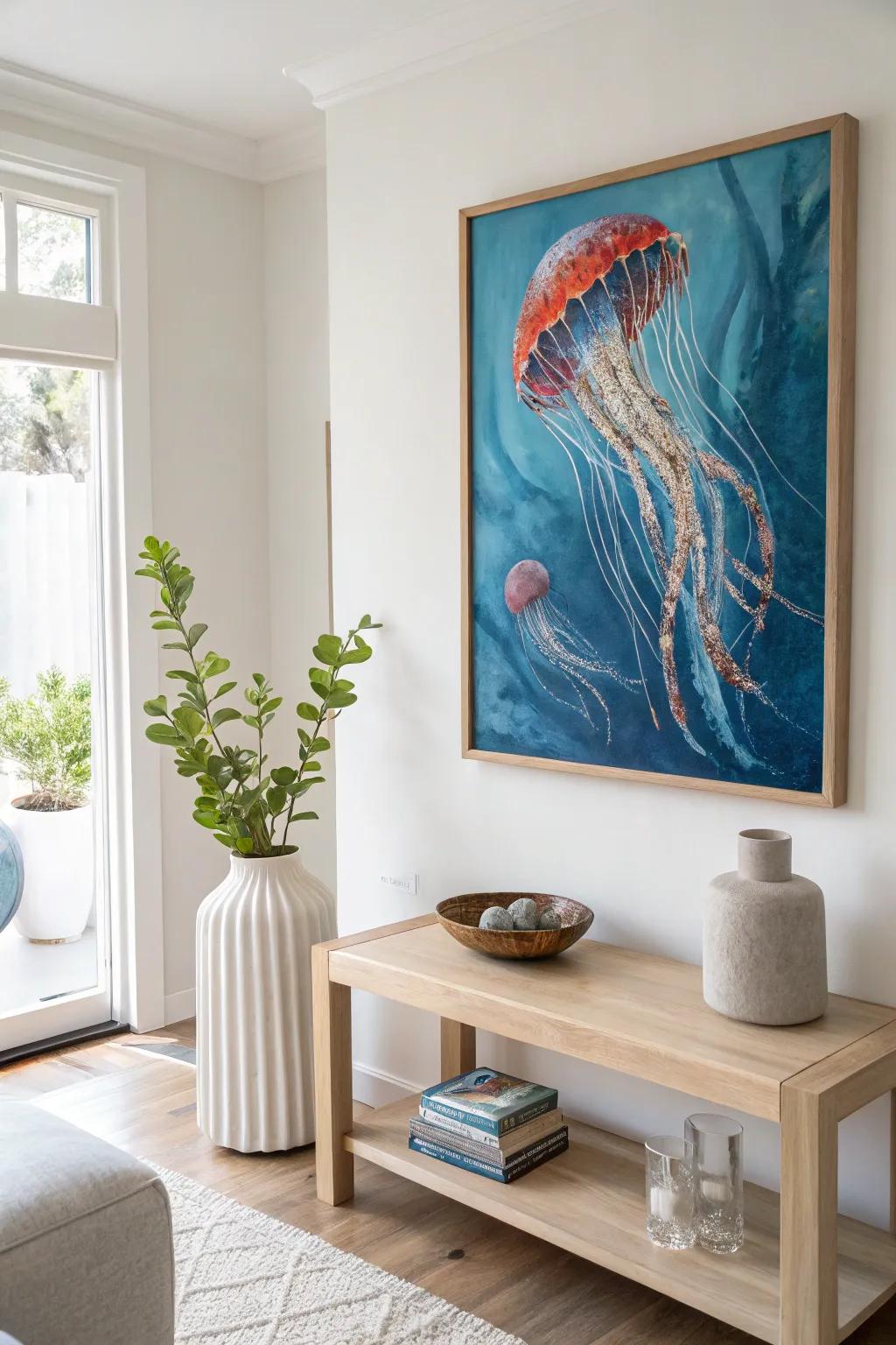 Express yourself with abstract jellyfish art that adds a splash of color to any room. 🌊🎨 #AbstractArt #VibrantColors