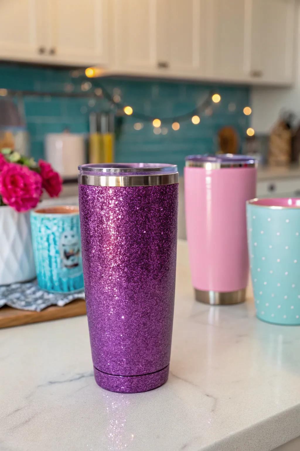 Let your personality shine with this dazzling glitter tumbler. ✨ #SparkleAndShine #HomeDecor