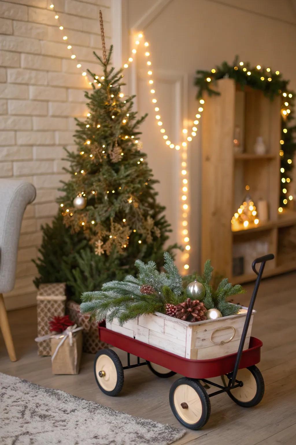 Bring holiday magic to your home with a wagon full of Christmas cheer. 🎄 #ChristmasDecor #WinterWonderland