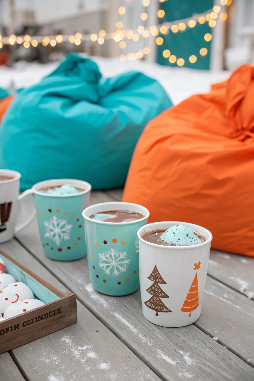 Aim for the biggest mug in our hot chocolate target game! 🍫 #WinterGames #PartyFun