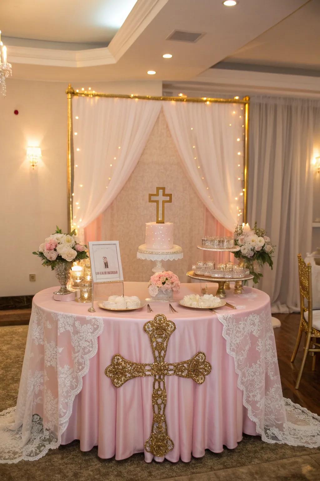 Embrace the meaningful elegance of cross symbols in your baptism decor, adding depth to your celebration.