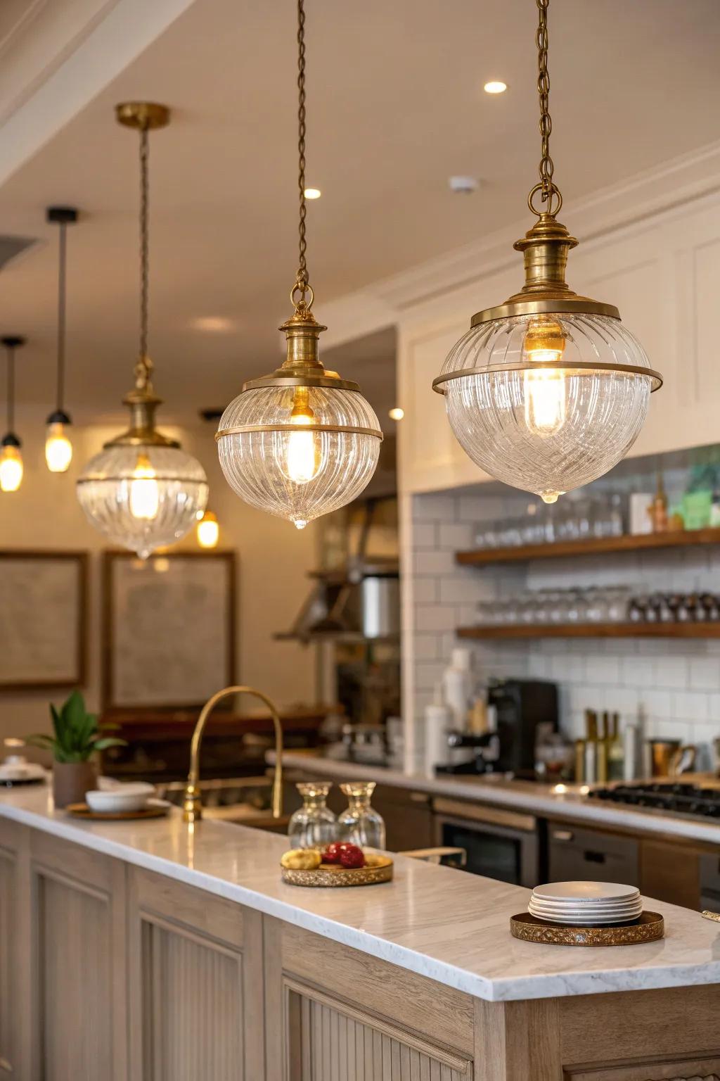 Suspended fixtures add character and targeted lighting to any kitchen space.